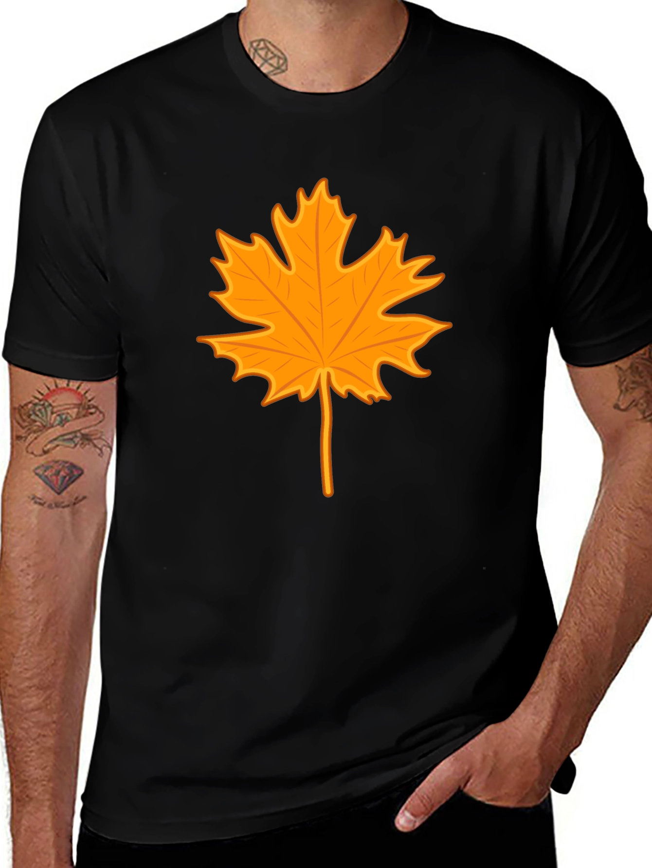 Variant 21 of Autumn Leaf Graphic Tee - Stylish Black T-Shirt