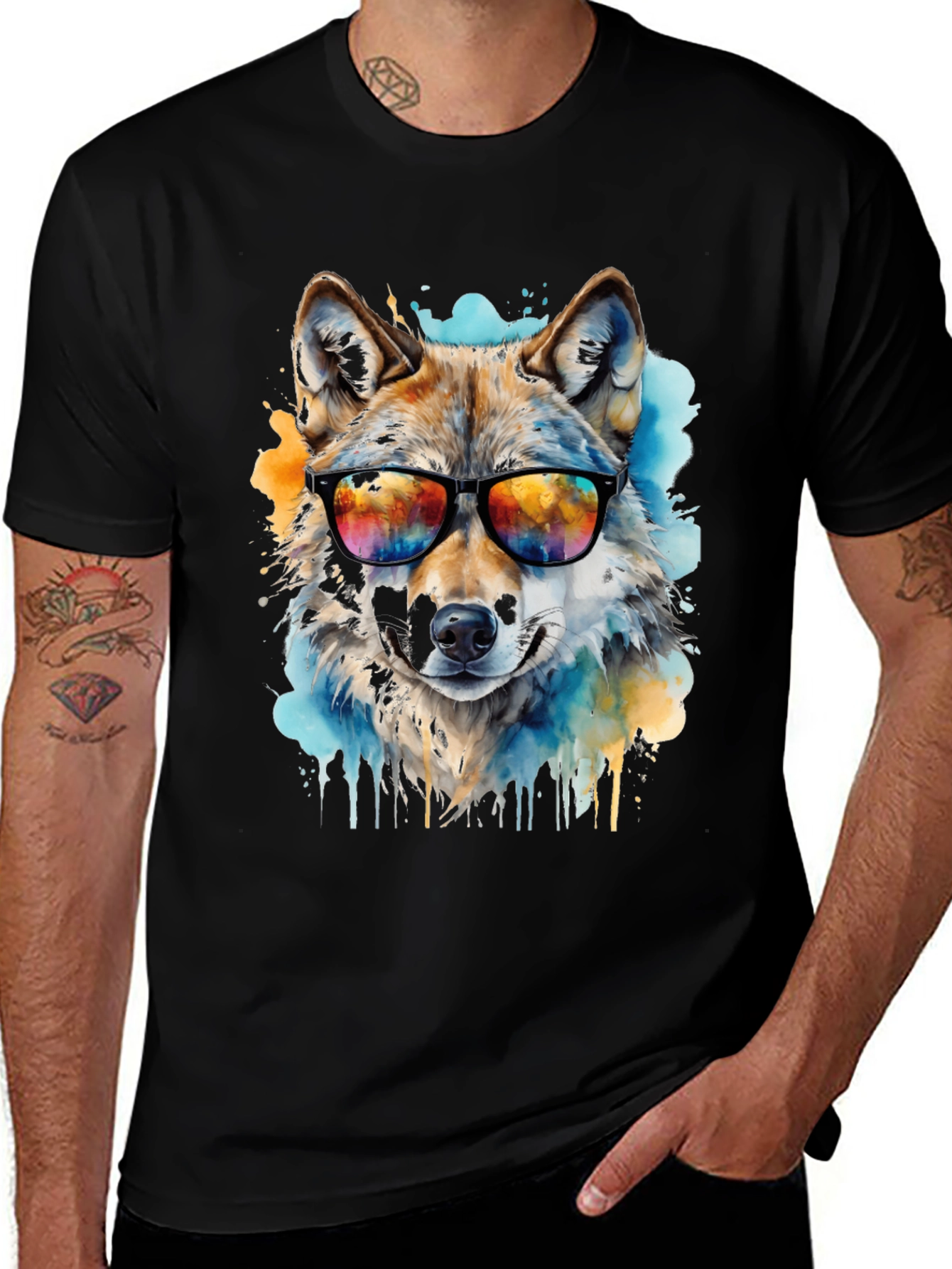 Cool Wolf Graphic Tee - Men's Black T-Shirt