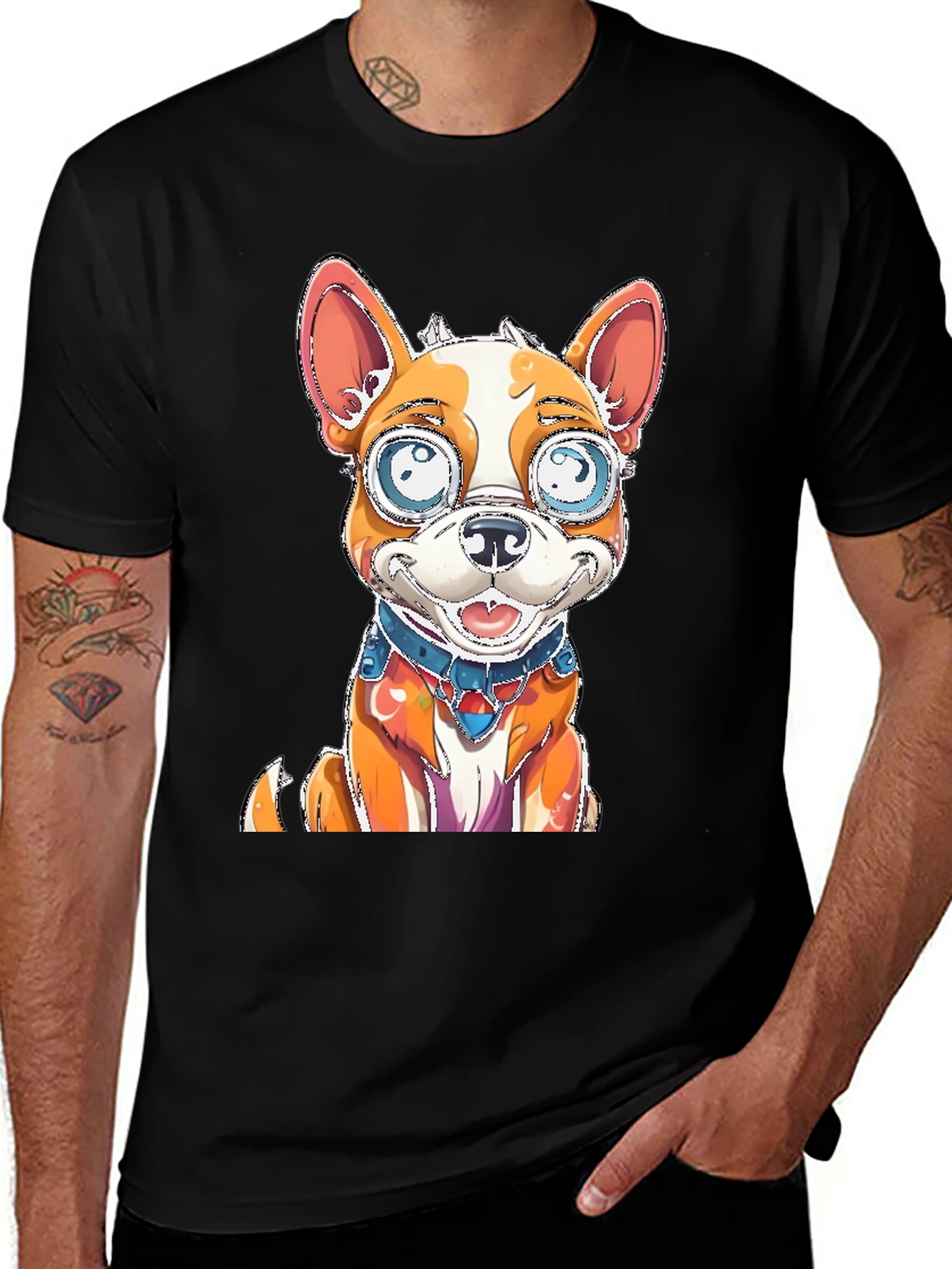 Variant 16 of Cartoon Dog Graphic Tee - Black Cotton Blend Shirt