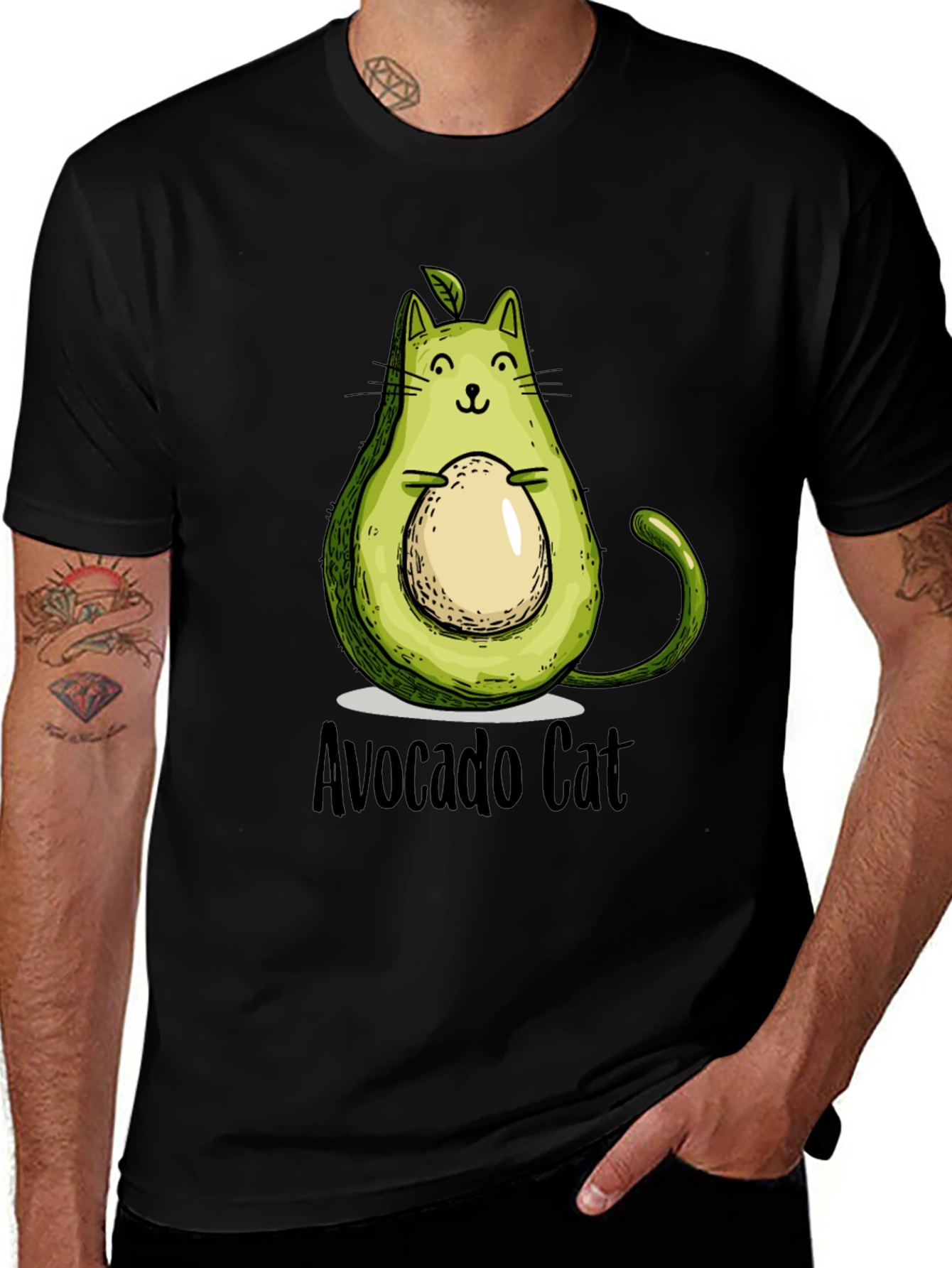 Avocado Cat T-Shirt - Whimsical Graphic Tee