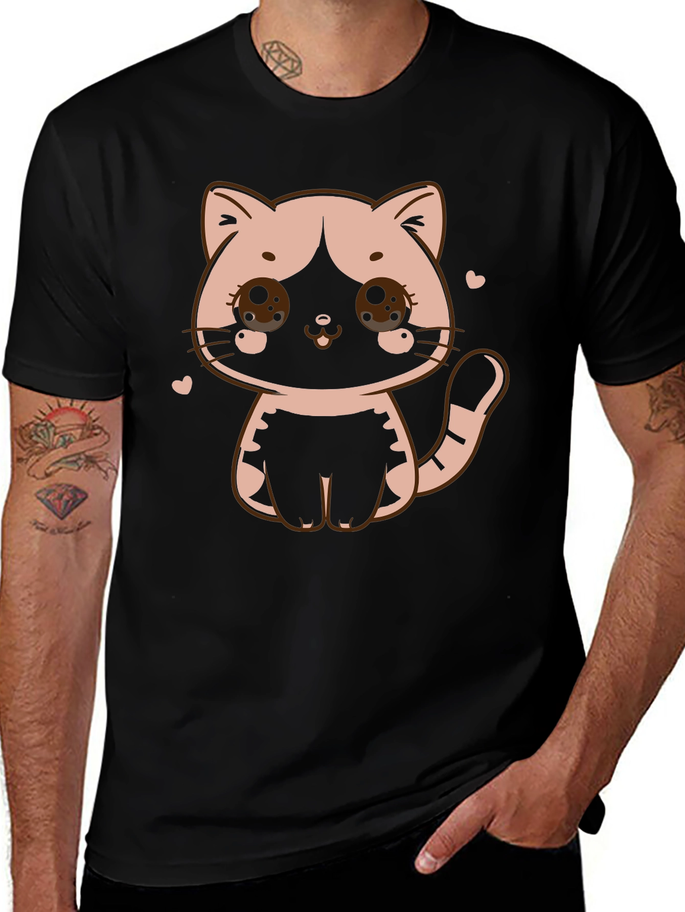 Variant 6 of Cute Kawaii Cat Graphic Black T-Shirt