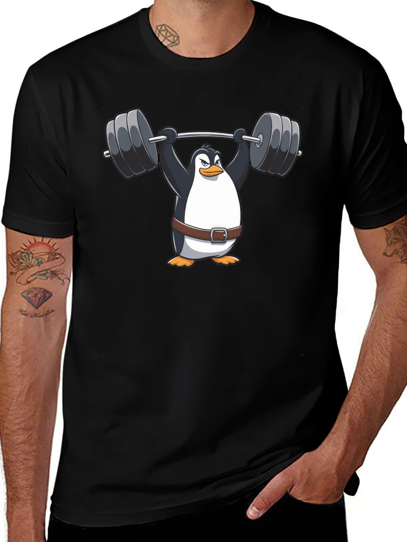 Variant 26 of Penguin Barbell T-Shirt - Black Graphic Tee
