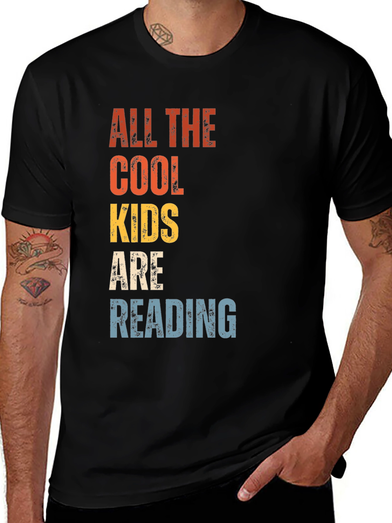 Black Cool Kids Reading T-Shirt - Retro Style main image