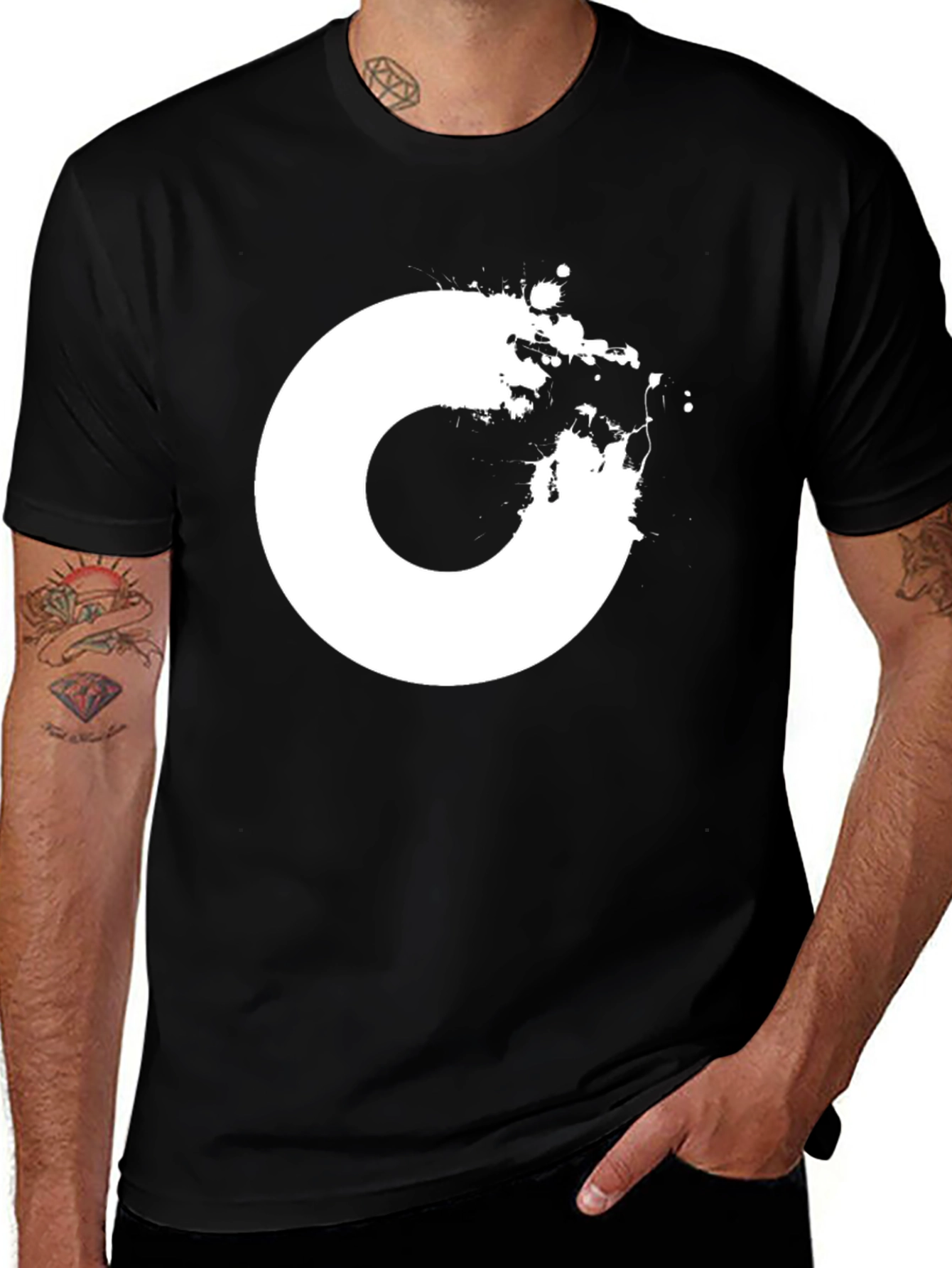 Variant 10 of Abstract White Circle Design Black T-Shirt