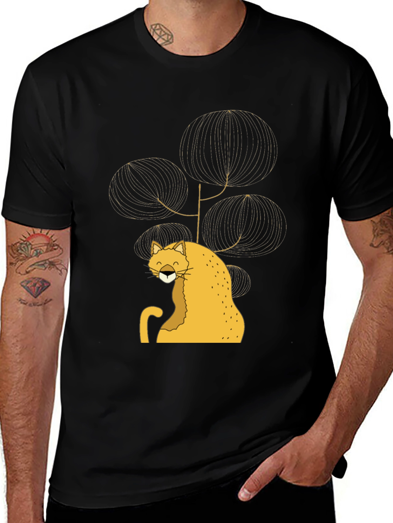 Variant 21 of Stylish Black Tee with Whimsical Cat Design
