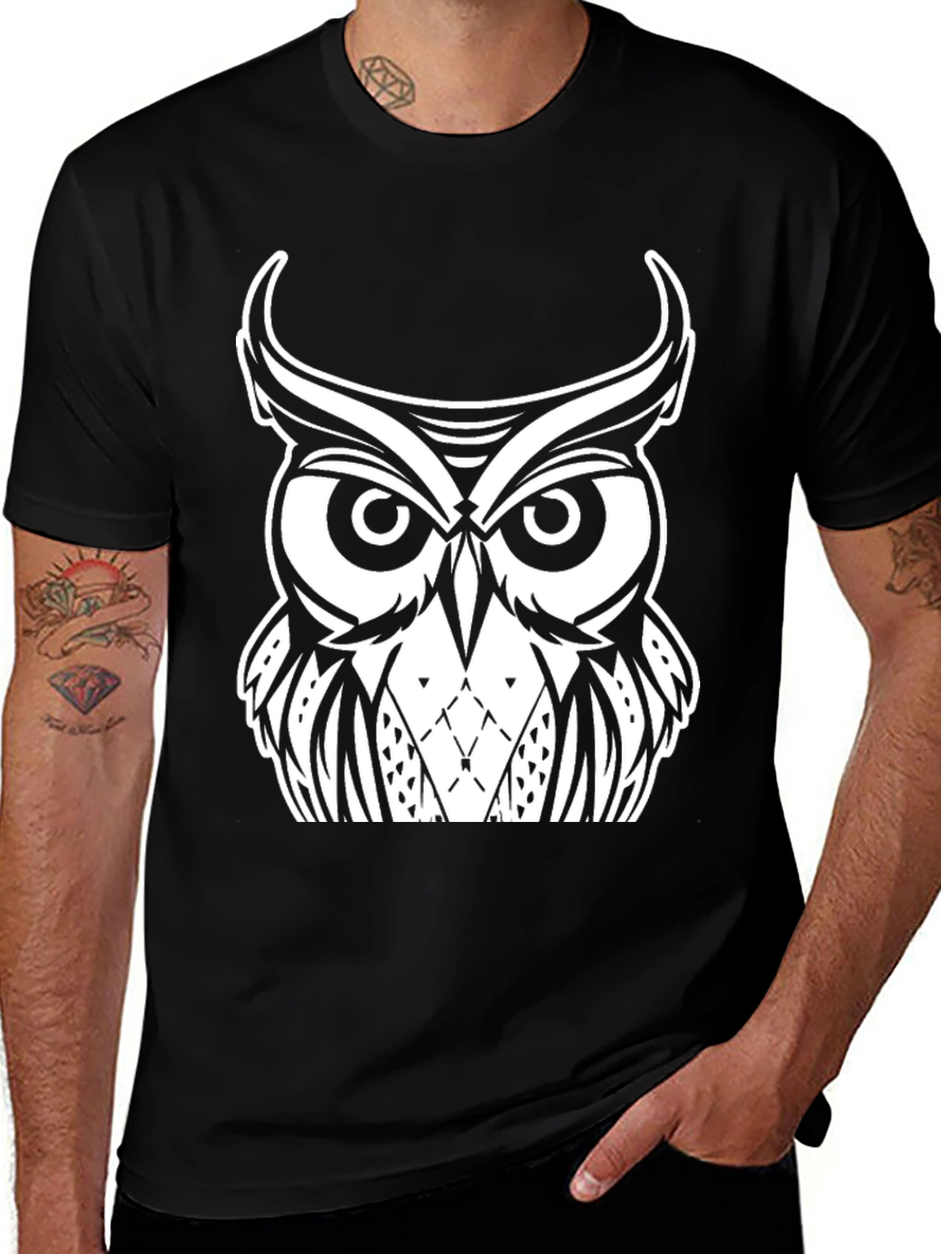 Variant 11 of Owl Graphic Black T-Shirt - Unique Design