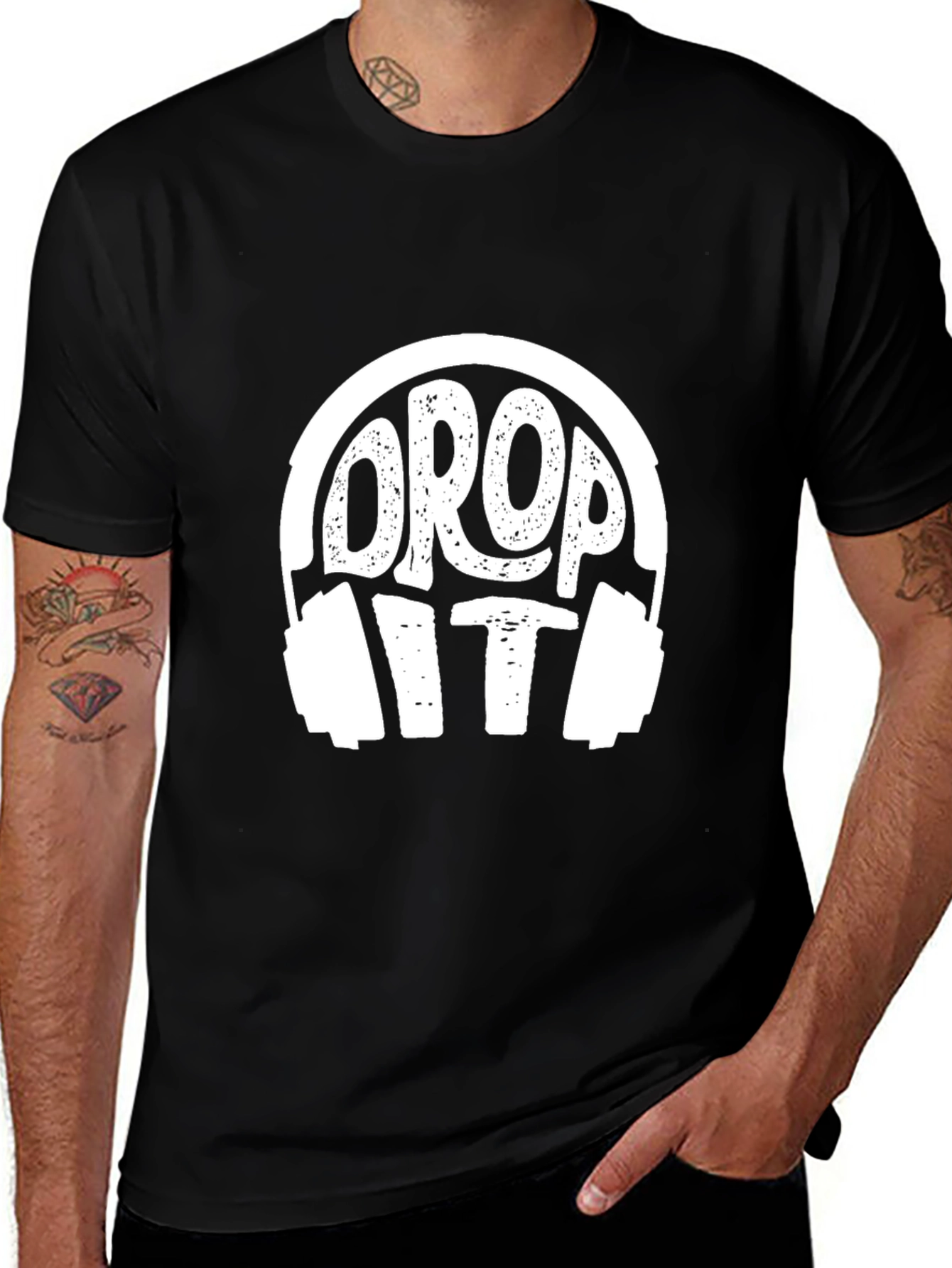 Variant 8 of Drop It Headphones Black Graphic T-Shirt