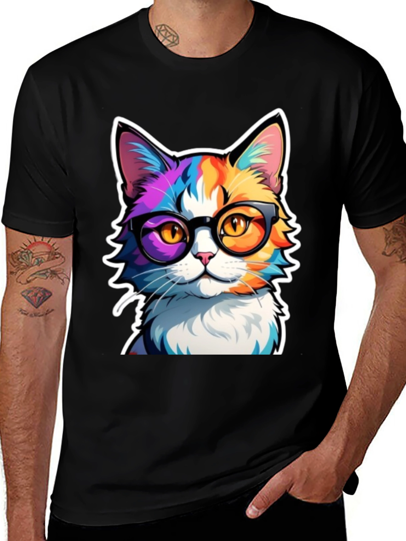 Variant 4 of Cool Cat T-Shirt - Colorful Feline with Glasses