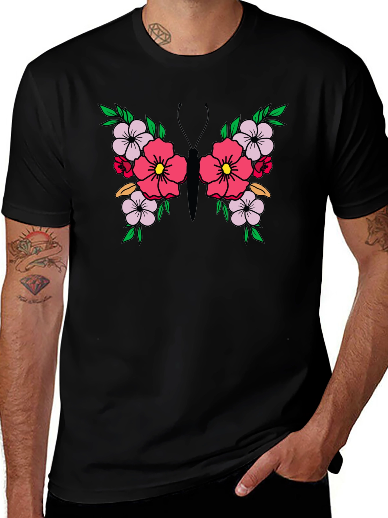 Variant 25 of Floral Butterfly Graphic Tee - Black Unisex T-Shirt