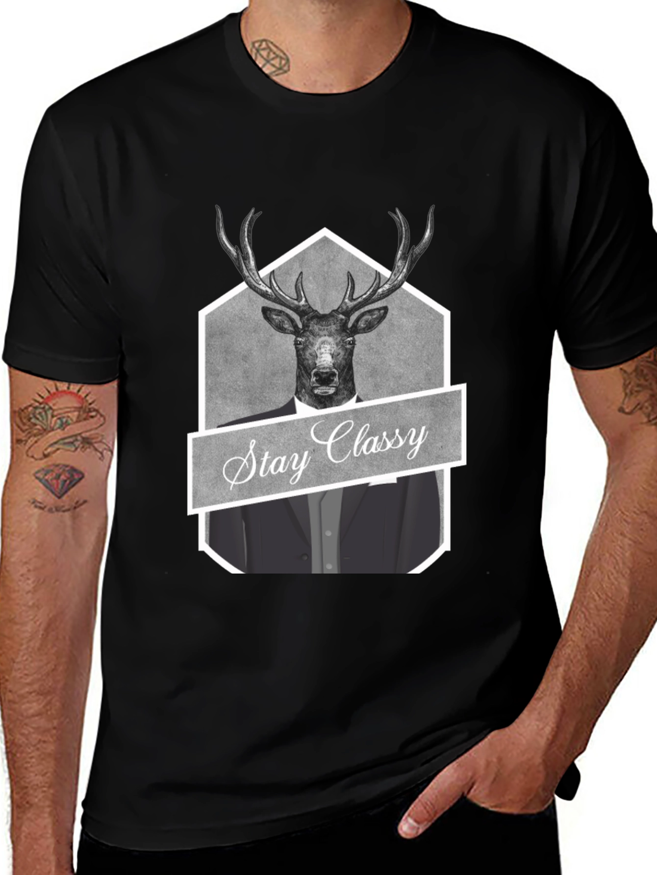 Variant 4 of Stay Classy Stag T-Shirt - Unique Animal Graphic Tee