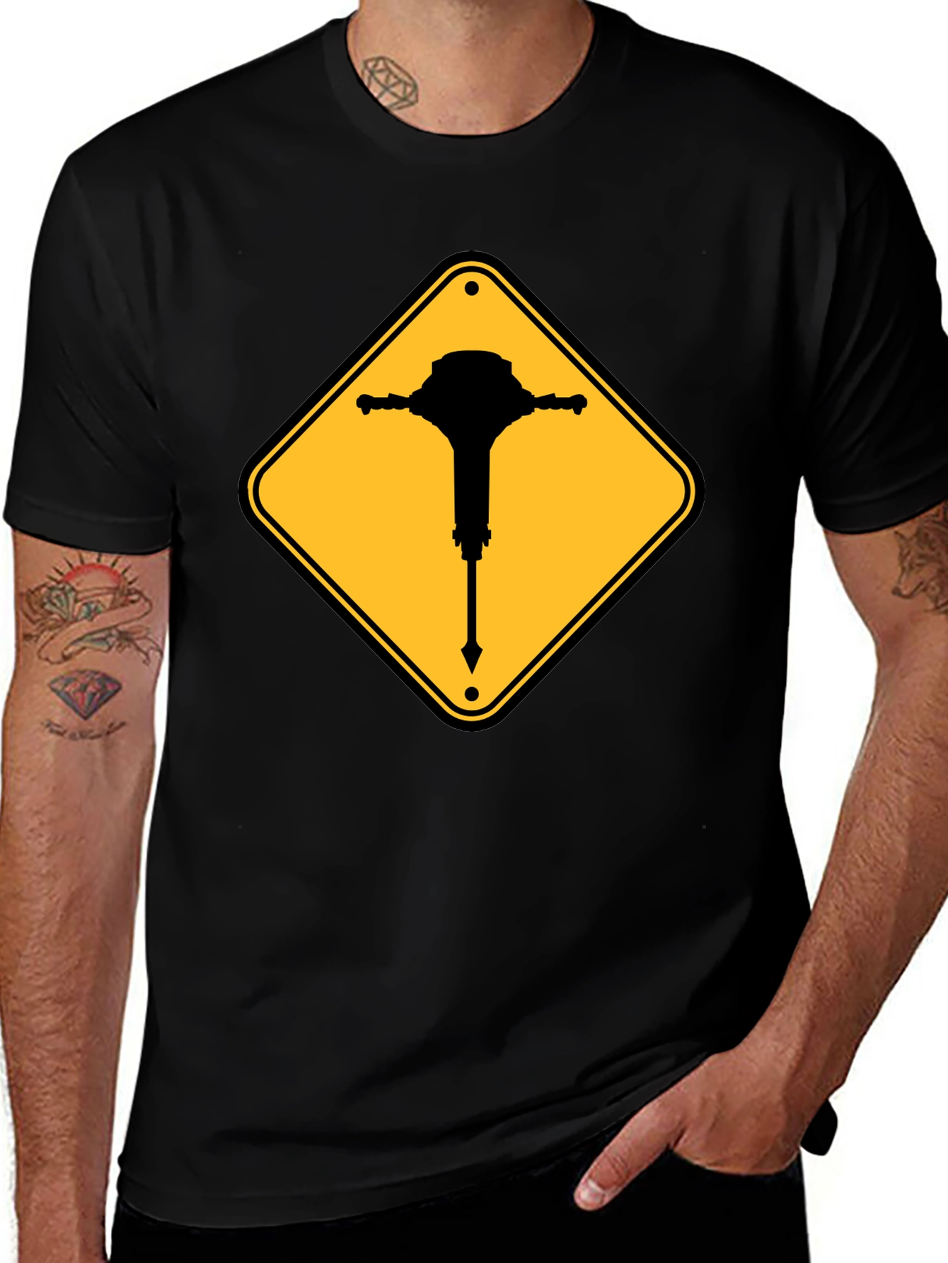Variant 4 of Warning Jackhammer T-Shirt - Construction Zone Tee