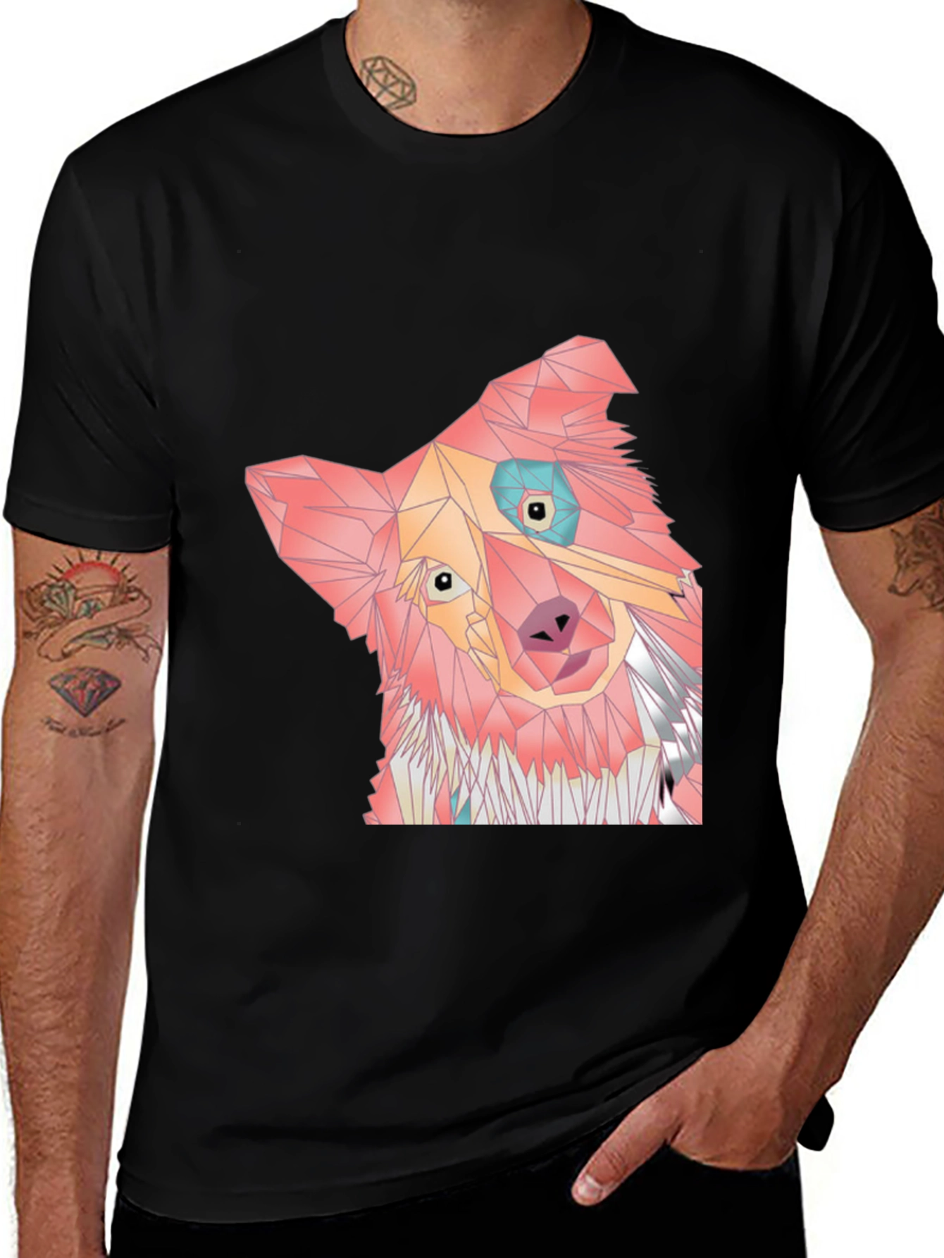 Variant 13 of Geometric Dog Print Black T-Shirt