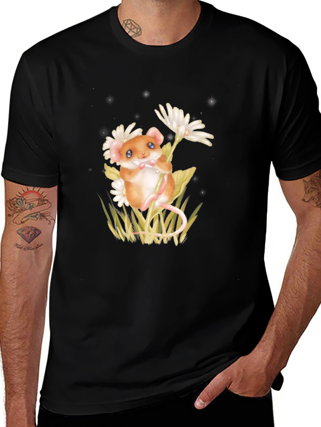 Variant 15 of Cute Mouse Floral Graphic Tee - Unisex Cotton T-Shirt