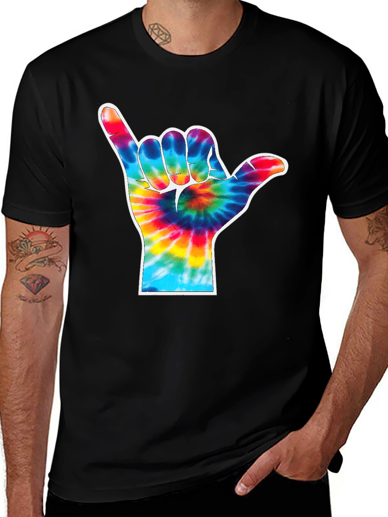 Variant 16 of Tie Dye Shaka Hand Graphic Tee - Casual Comfort
