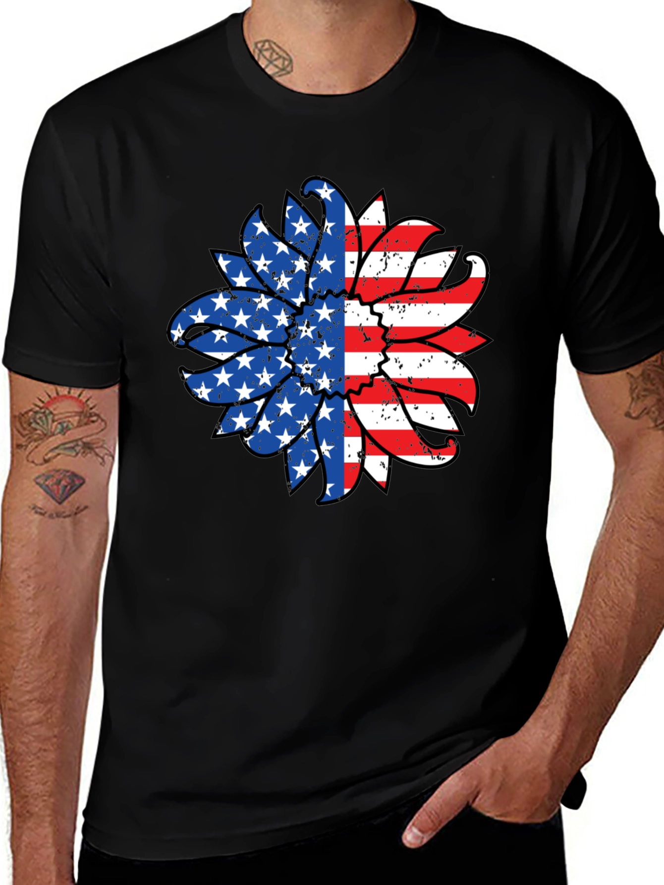 Variant 24 of USA Flag Sunflower Graphic Tee
