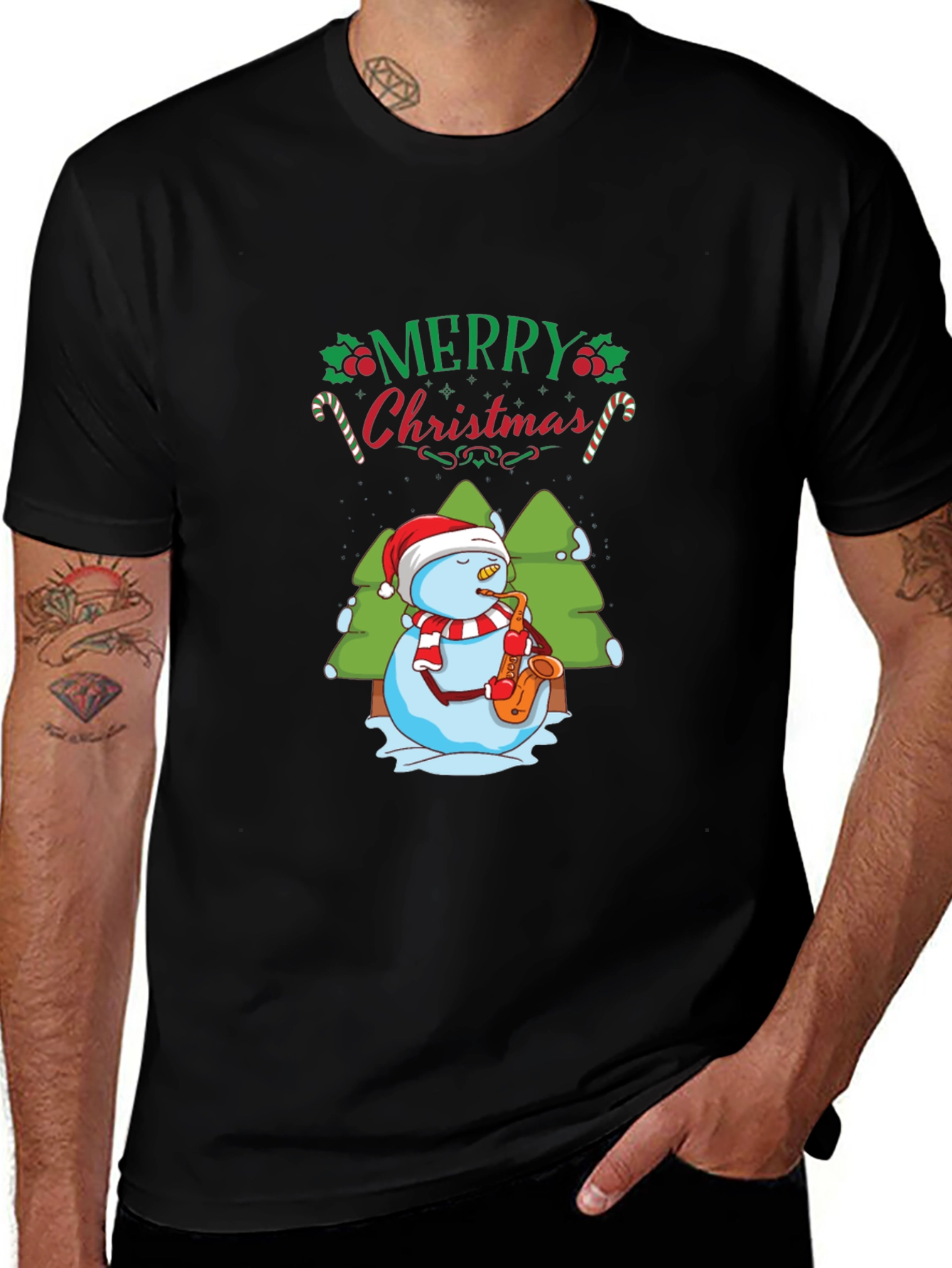 Variant 14 of Merry Christmas Snowman Saxophone T-Shirt