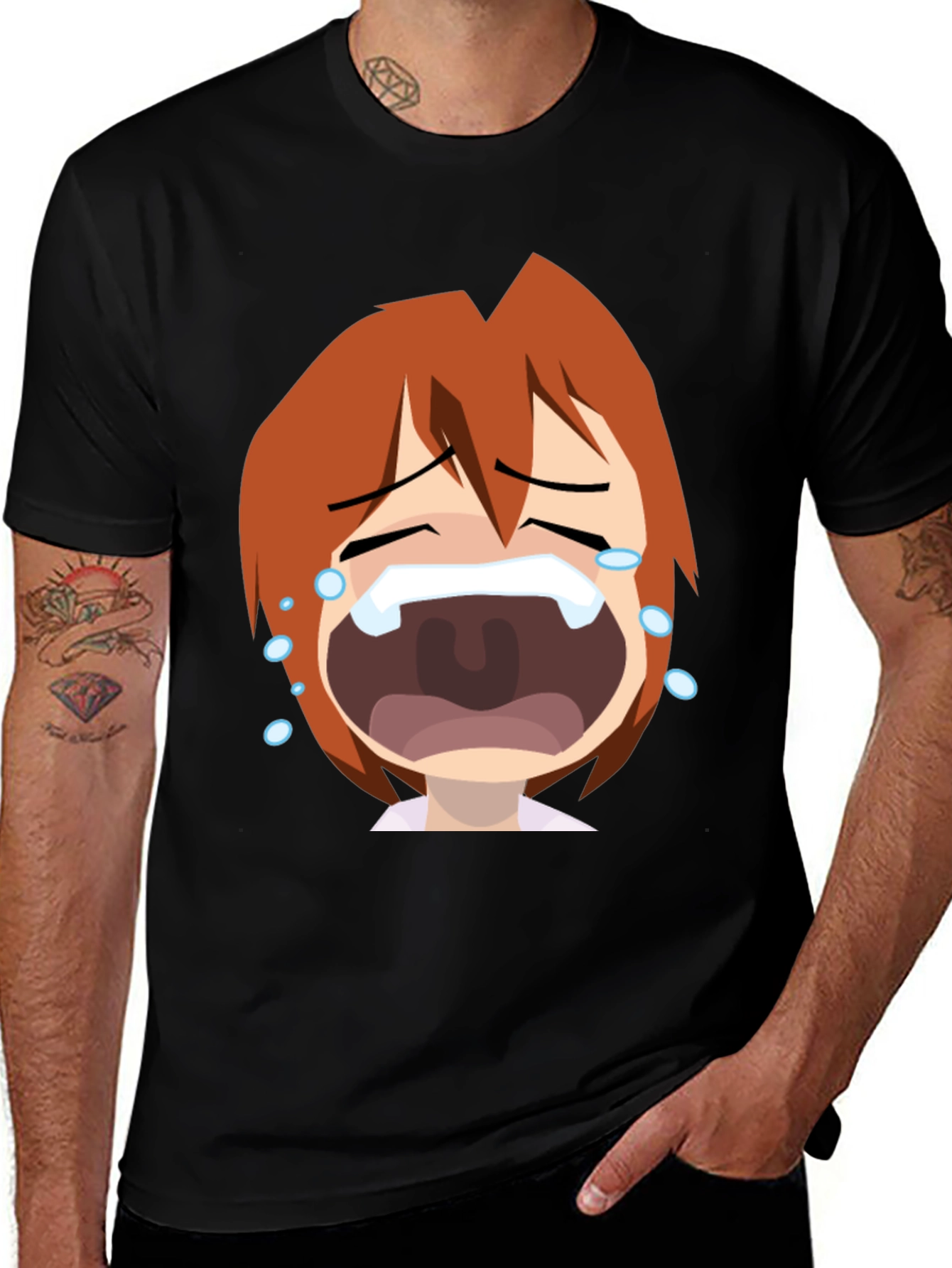 Variant 16 of Anime Crying Face Graphic Tee - Black Unisex T-Shirt