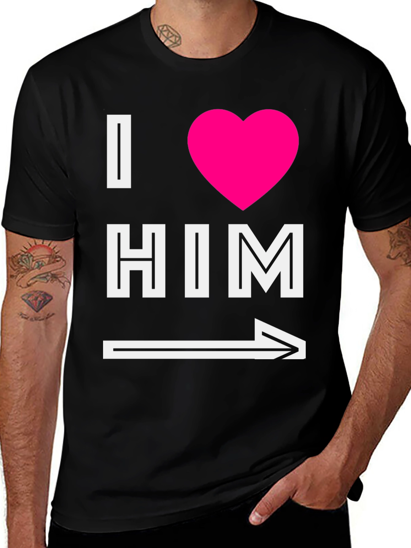 I Heart Him Black Graphic T-Shirt - Arrow Design