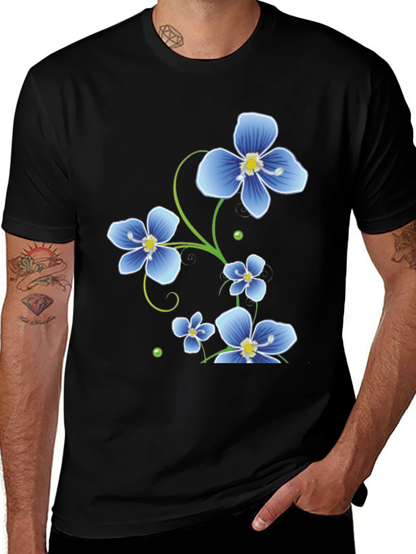 Variant 13 of Floral Print Black T-Shirt