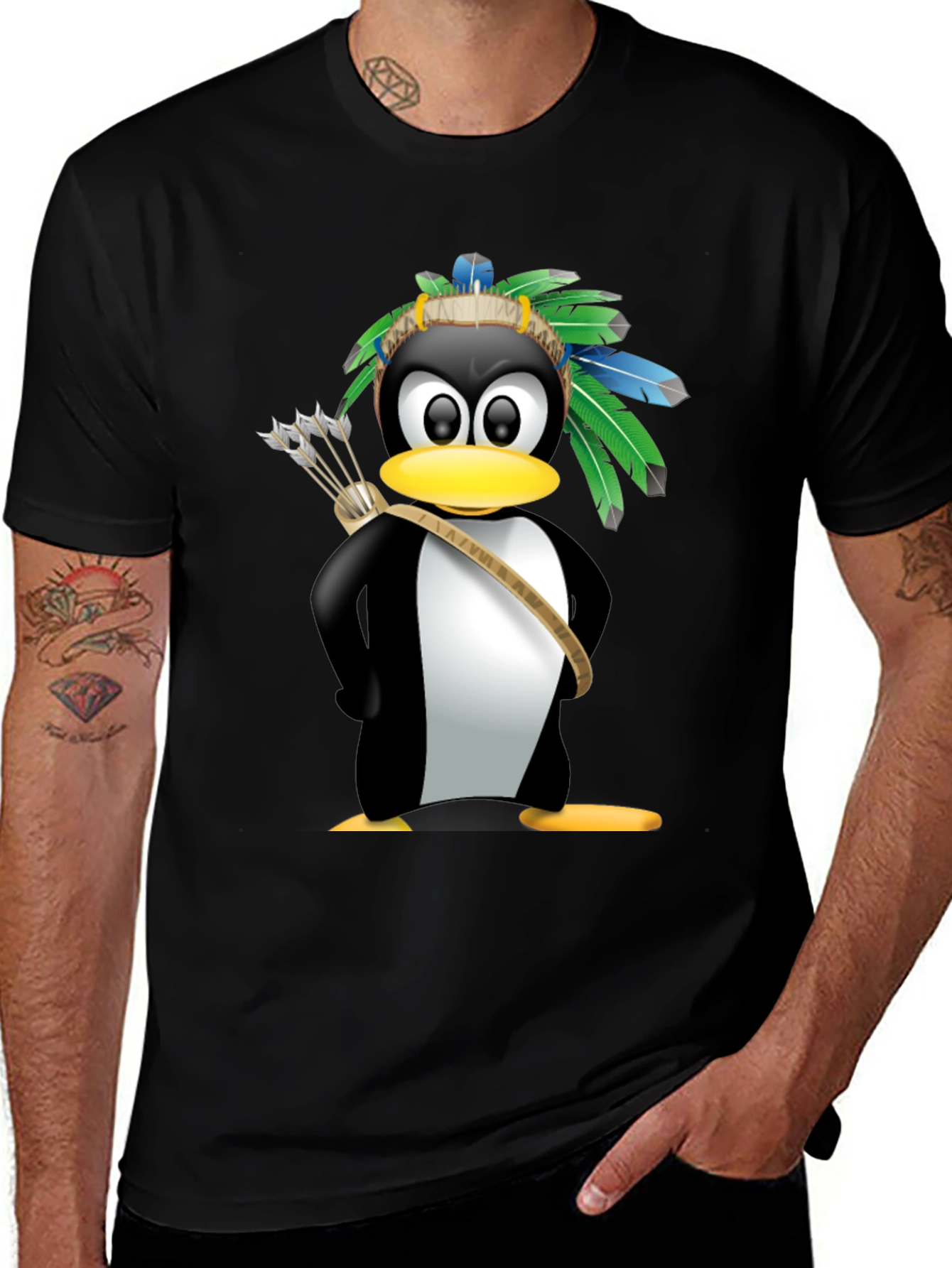 Variant 23 of Native American Penguin Graphic Tee - Black