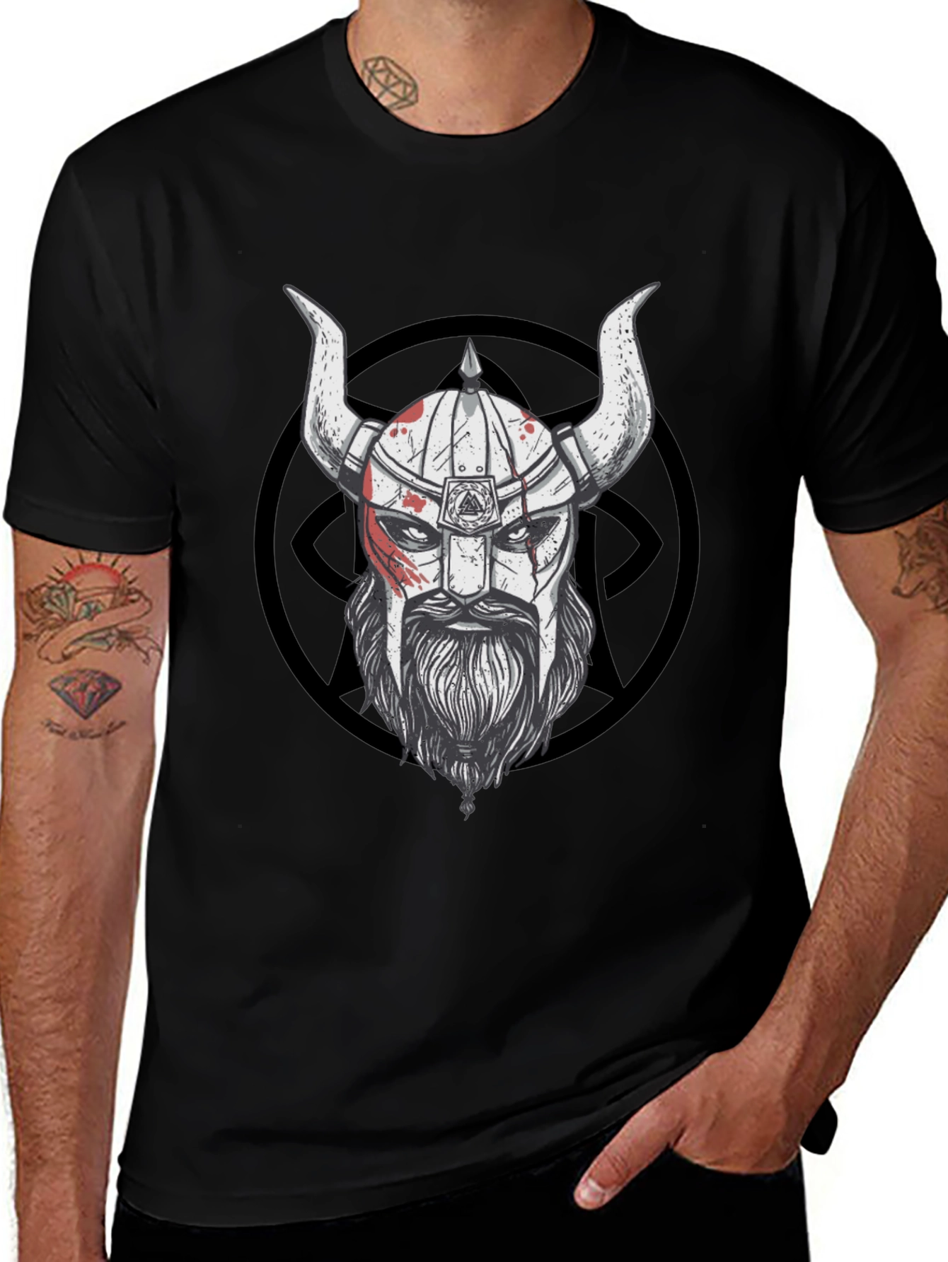 Viking Warrior Graphic Tee - Black Cotton Blend