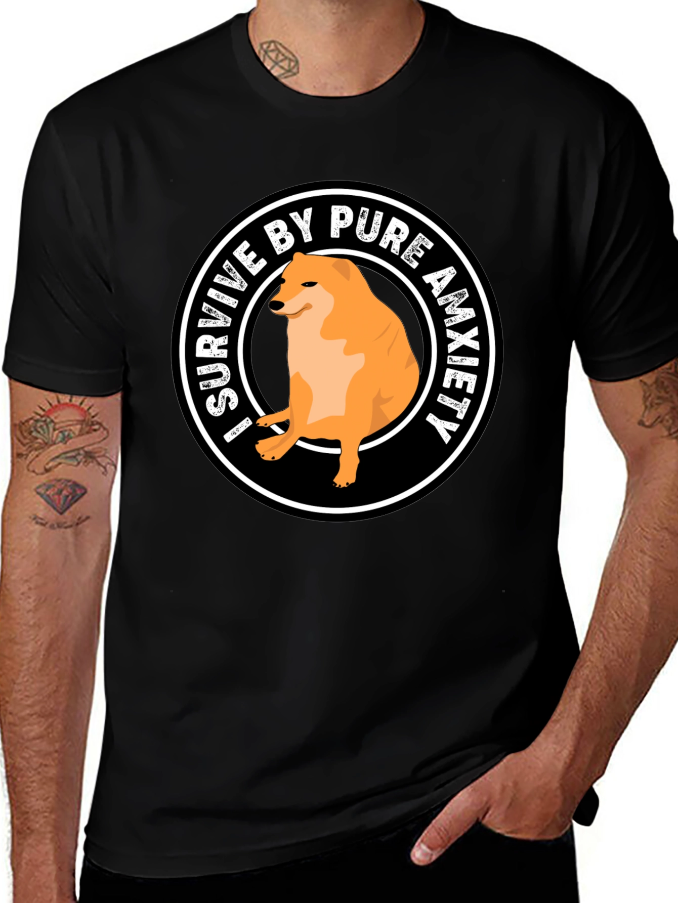 Black I Survive by Pure Anxiety Doge Meme Graphic Tee main image