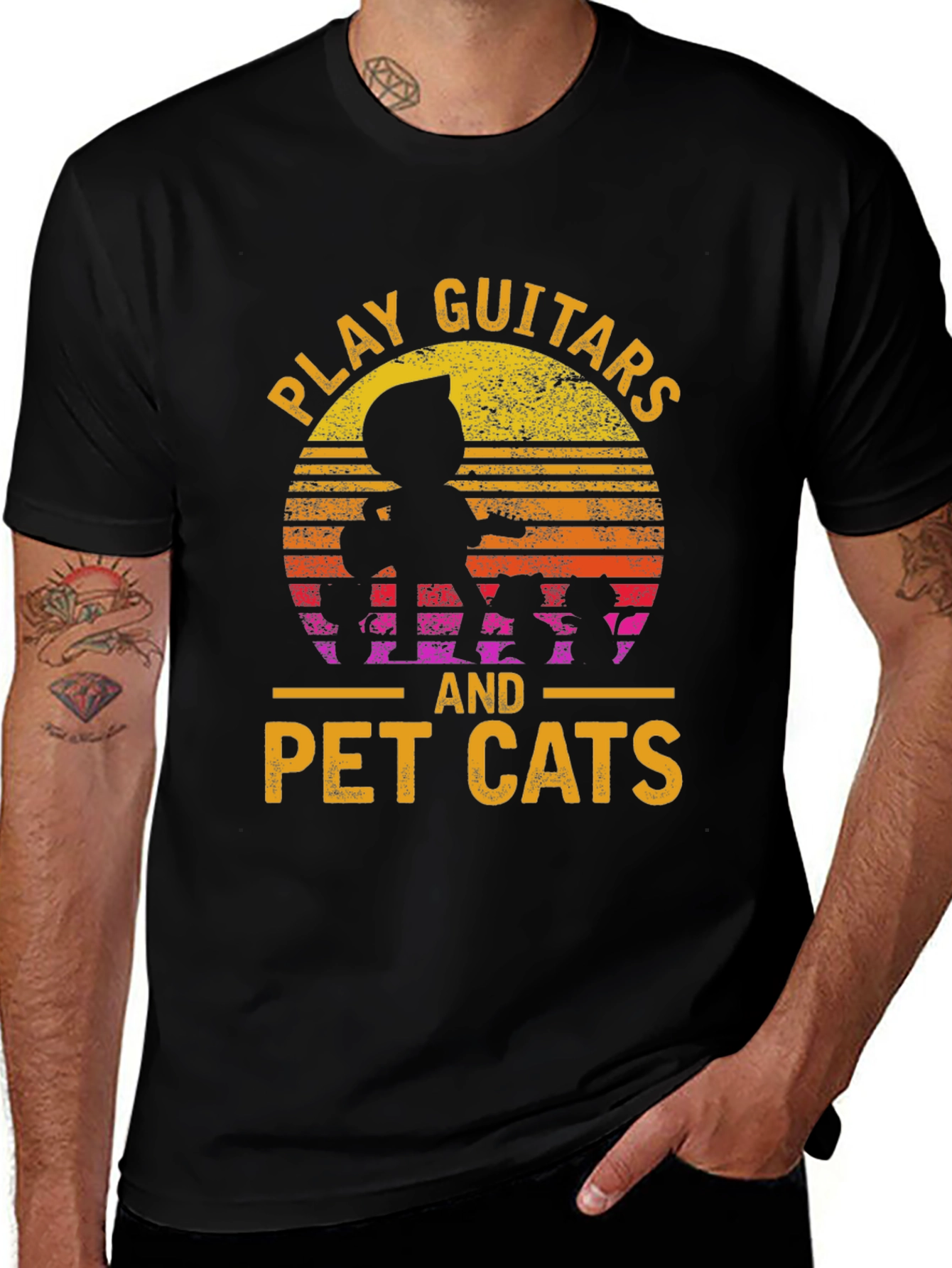 Black Play Guitars and Pet Cats Black T-Shirt main image