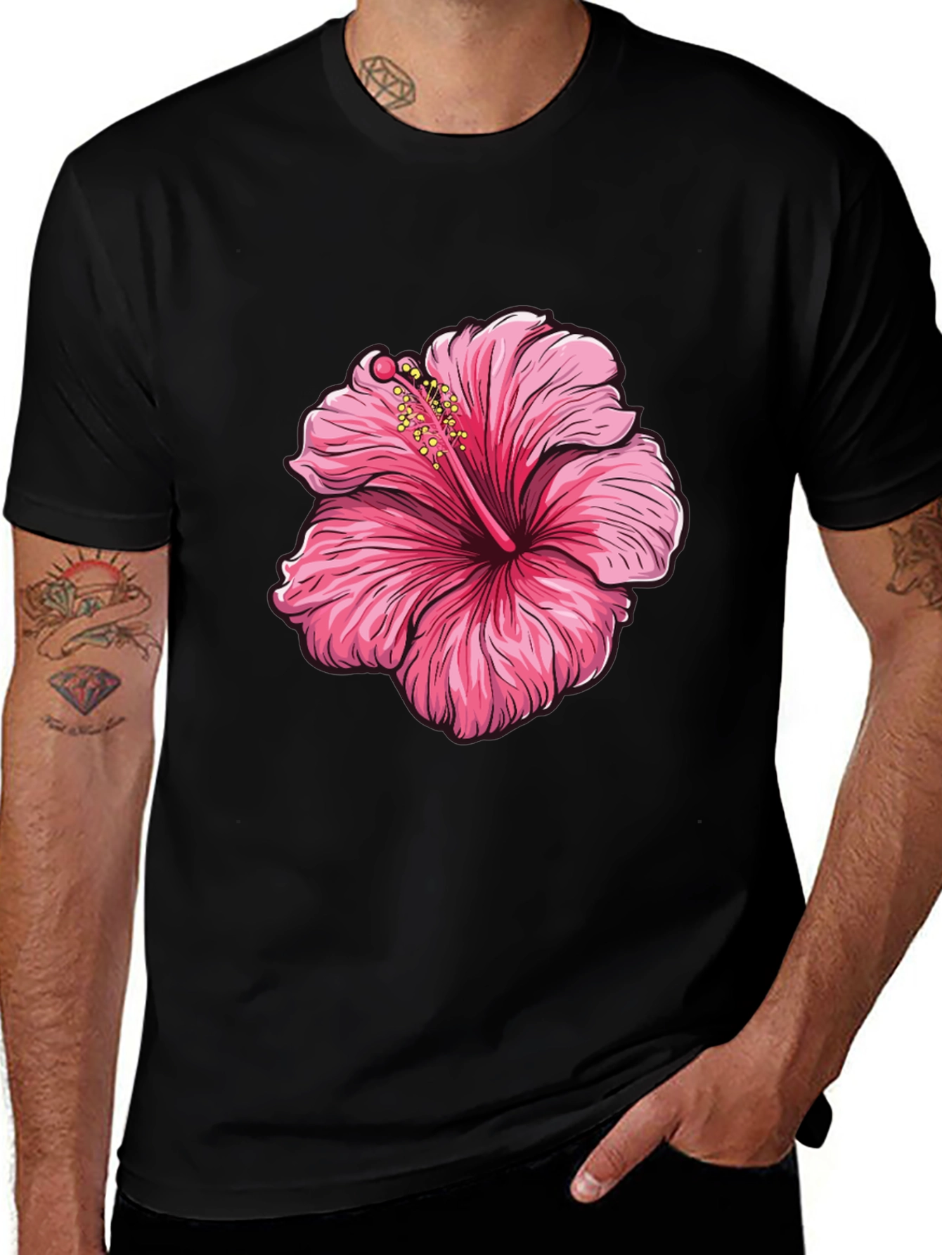 Variant 13 of Hibiscus Flower Graphic Black T-Shirt