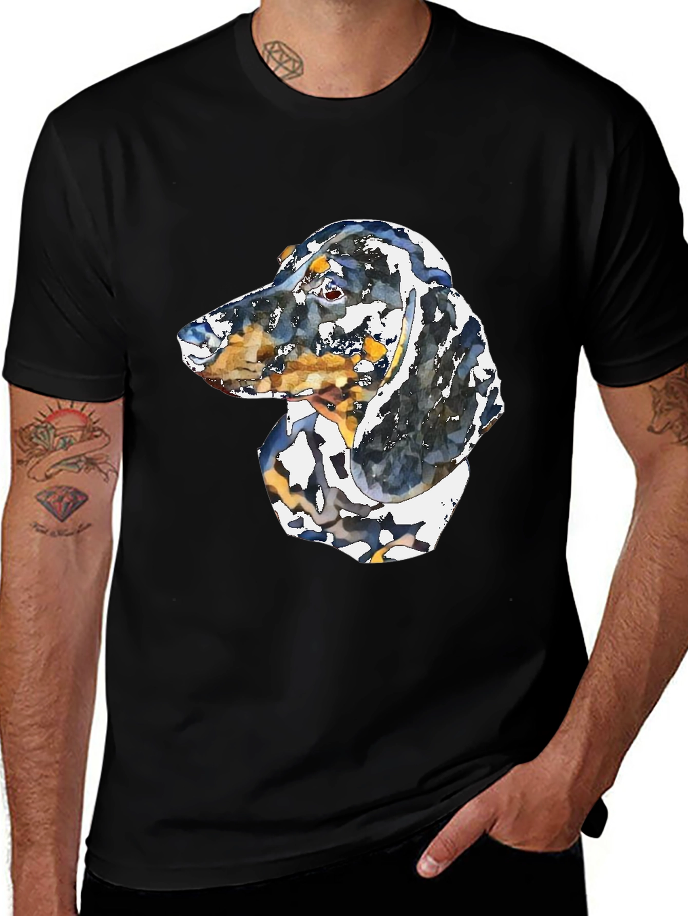 Dachshund Dog Watercolor Graphic Tee - Unisex Black T-Shirt