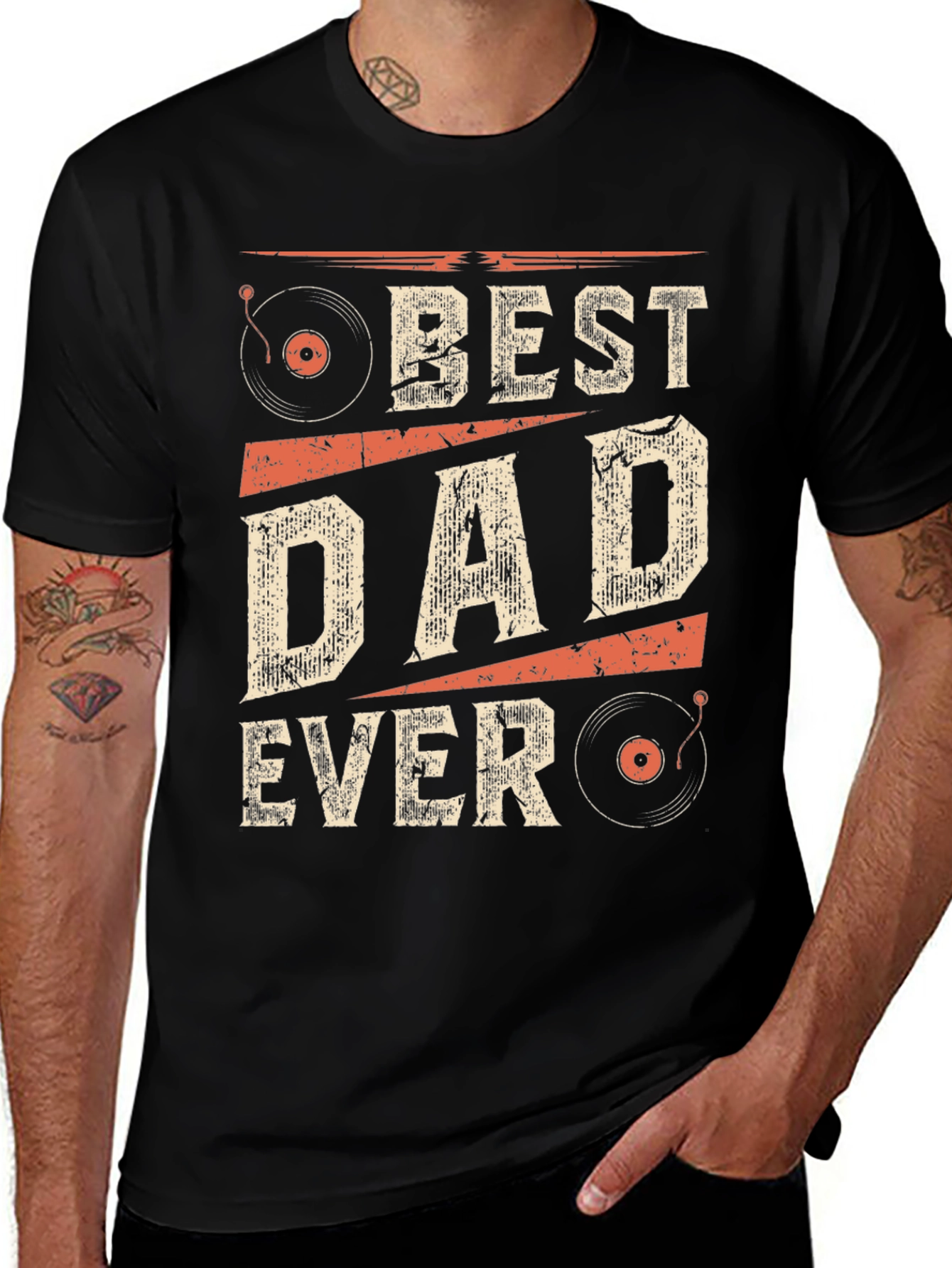 Variant 9 of Best Dad Ever Graphic Tee - Vintage Style Black T-Shirt