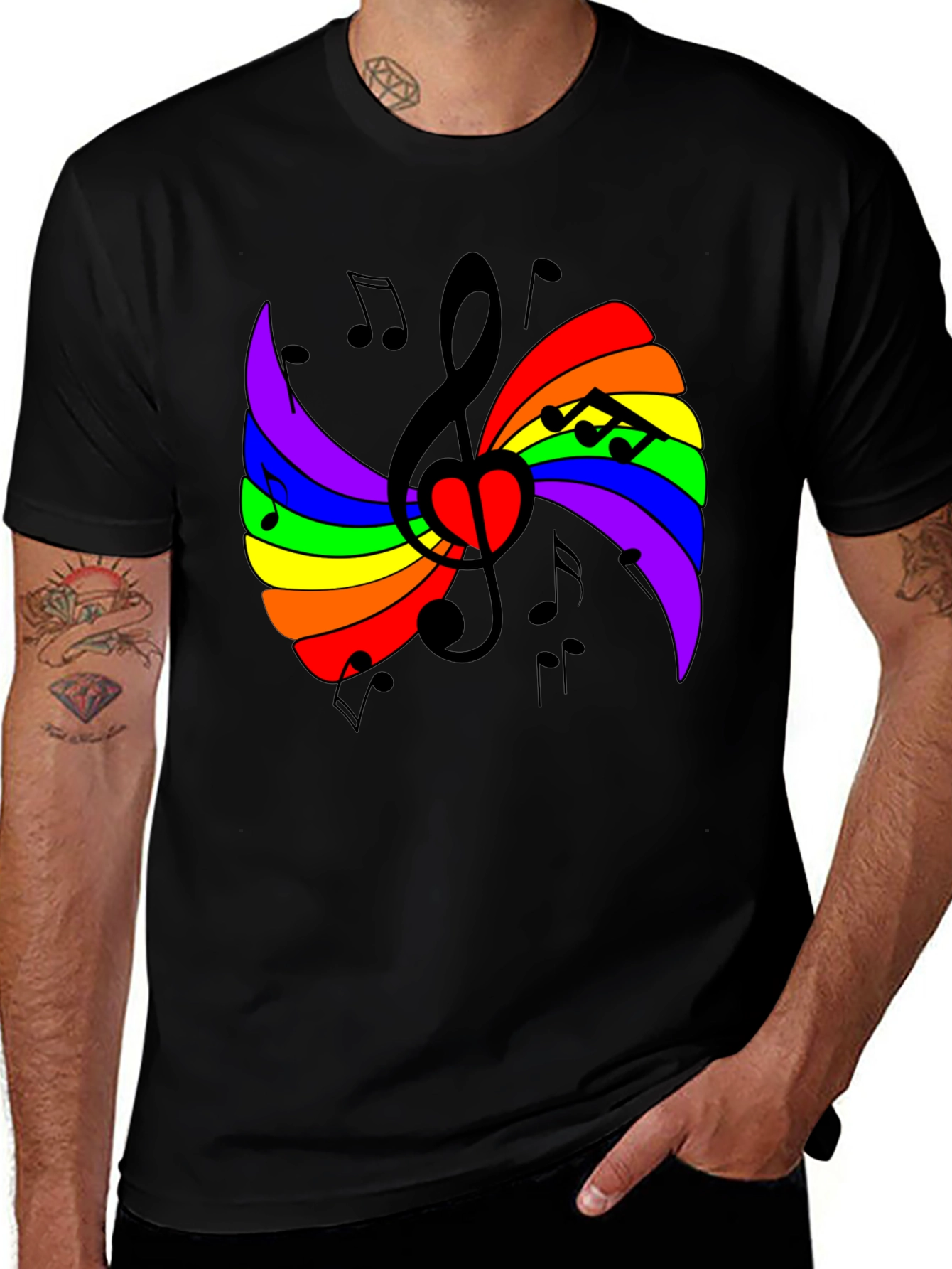 Variant 17 of Rainbow Musical Note Heart Black T-Shirt