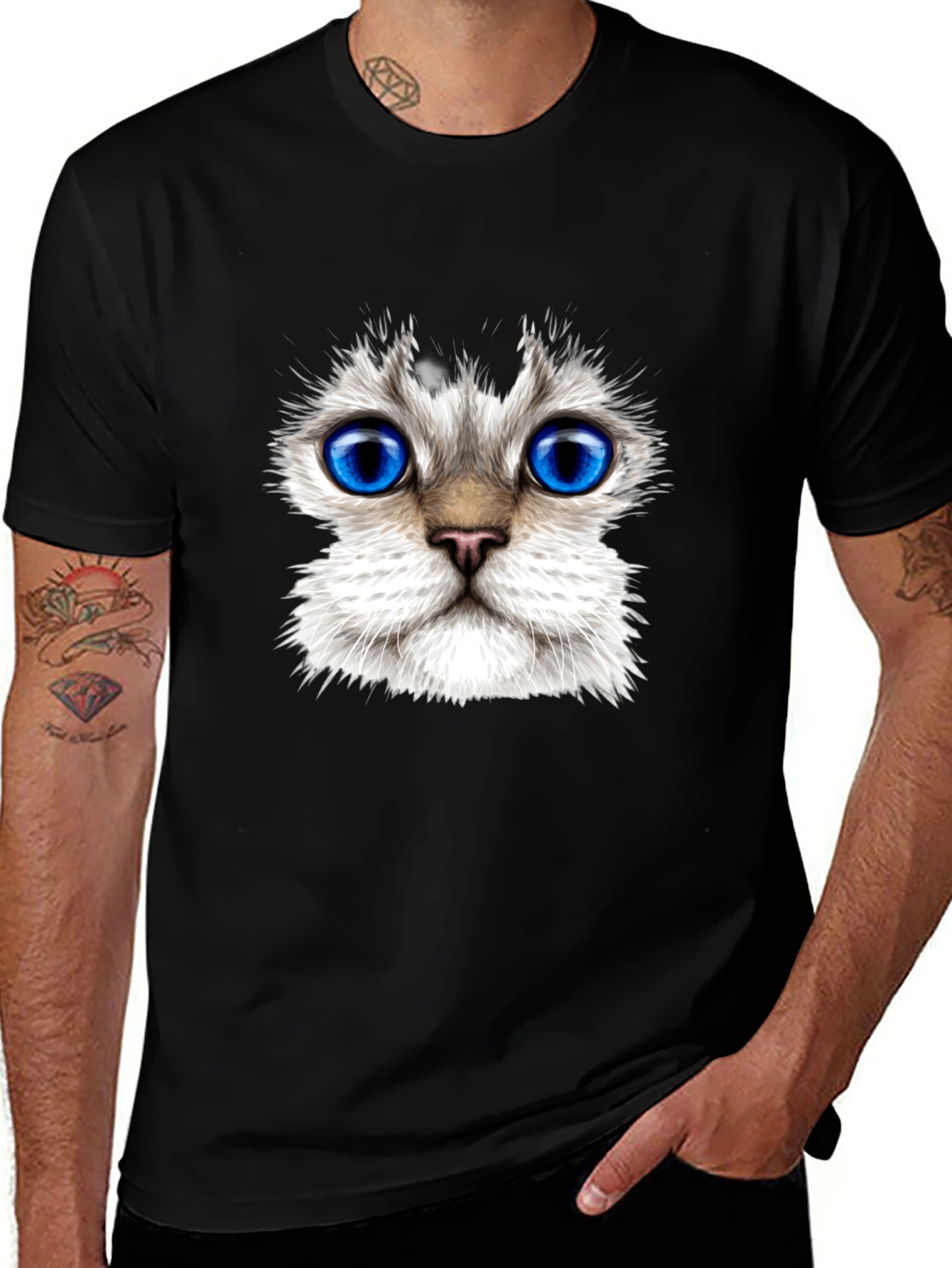 Variant 22 of Cat Face Graphic Black T-Shirt