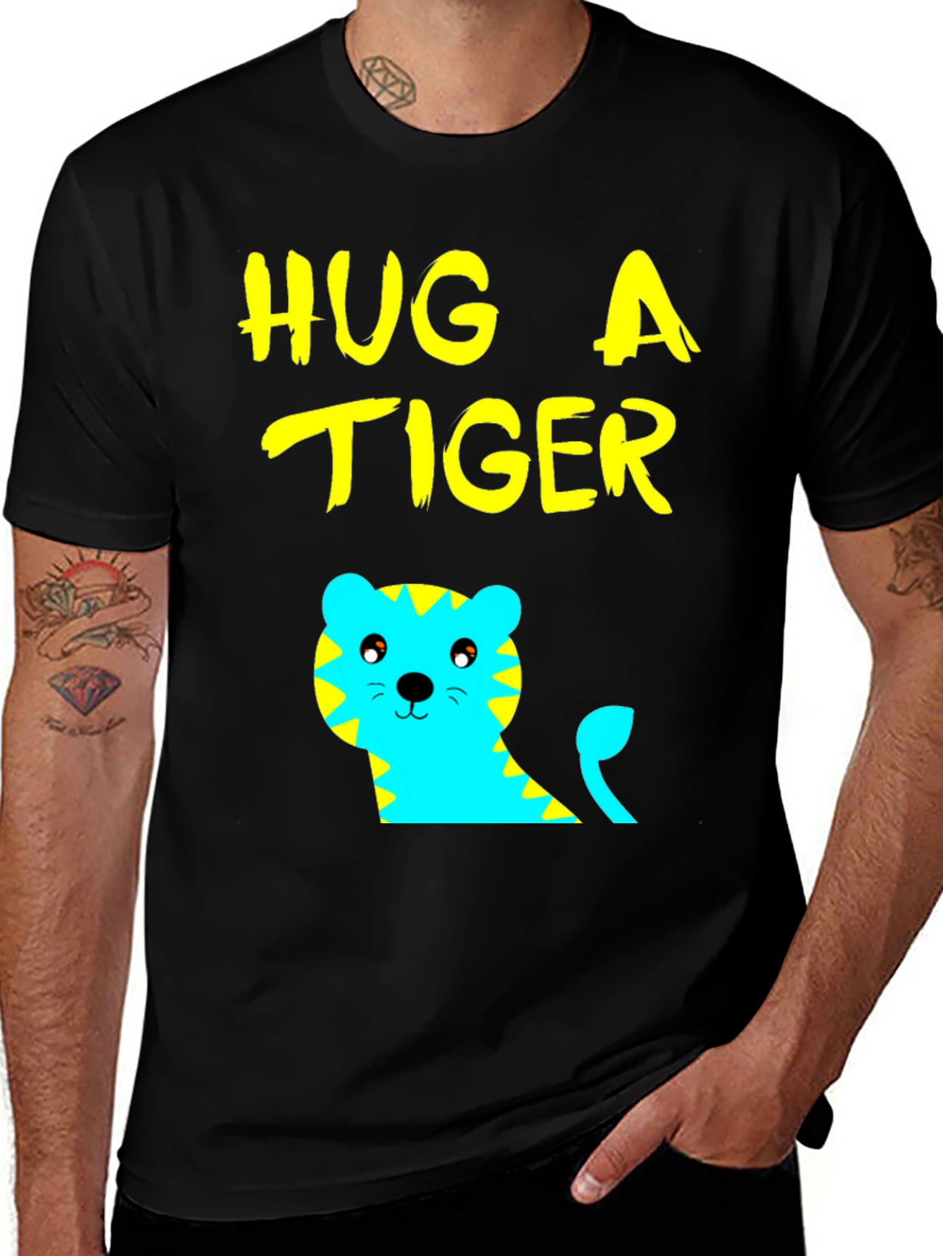 Variant 3 of Hug a Tiger Graphic Tee - Soft Cotton Black T-Shirt