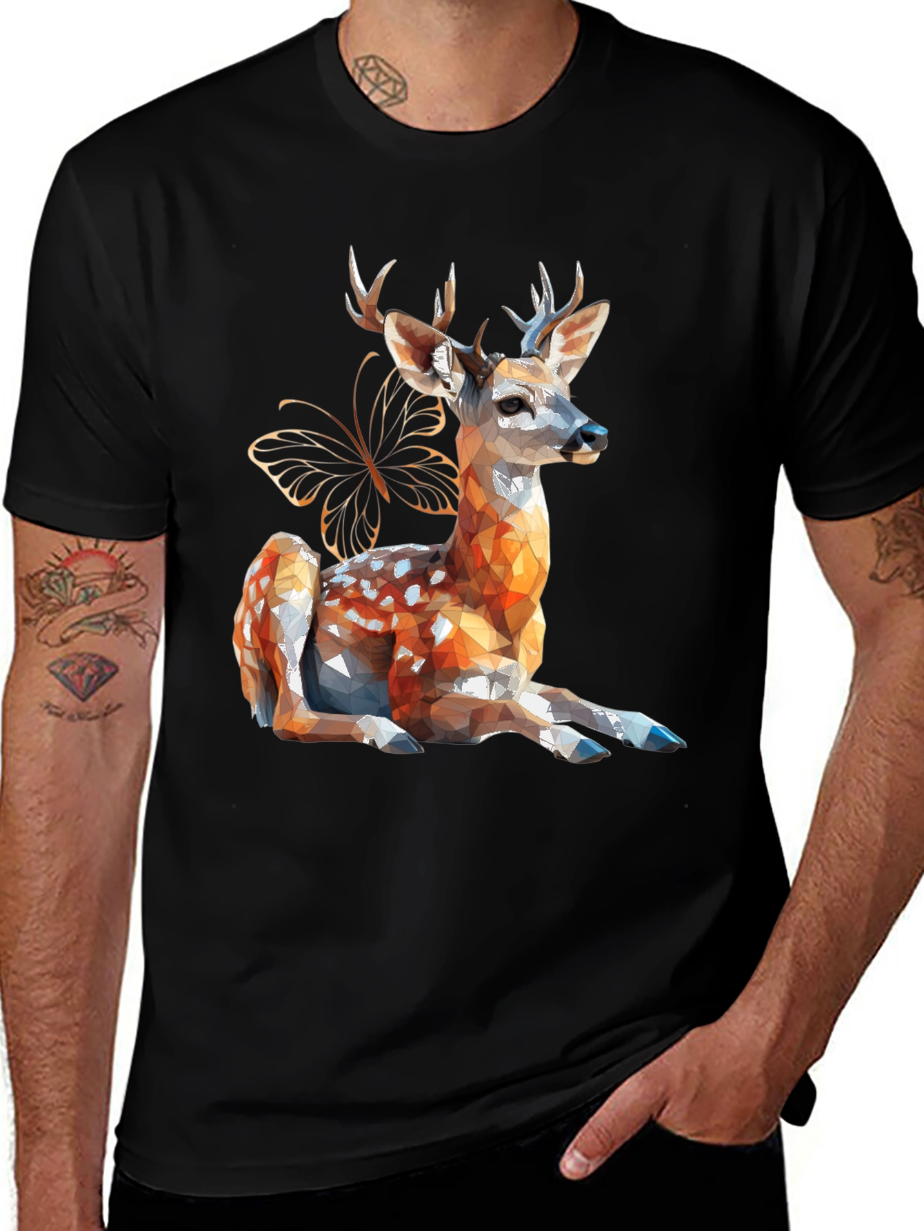 Variant 19 of Geometric Deer & Butterfly Graphic T-Shirt