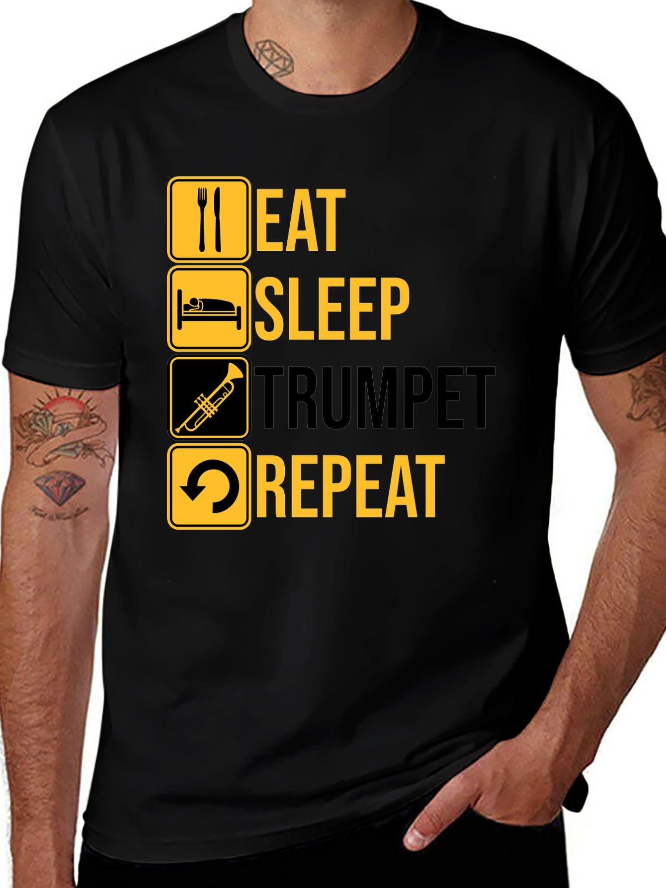 Variant 28 of Eat Sleep Trumpet Repeat Black Graphic T-Shirt