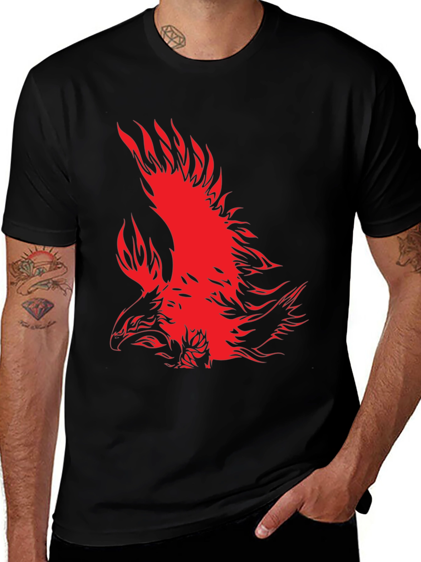 Variant 5 of Bold Eagle Graphic Tee - Black Cotton Blend