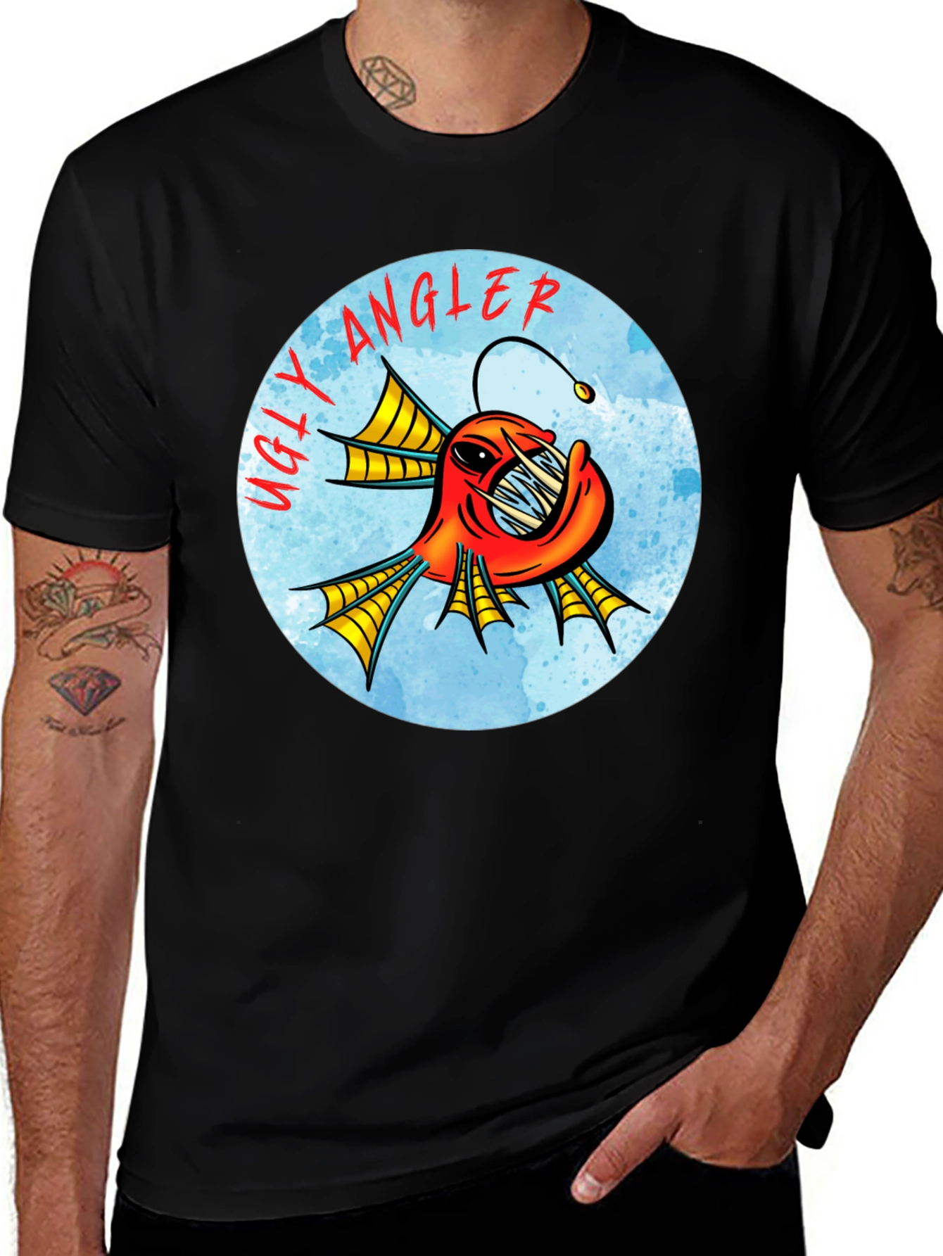 Ugly Angler Fish Graphic T-Shirt - Black
