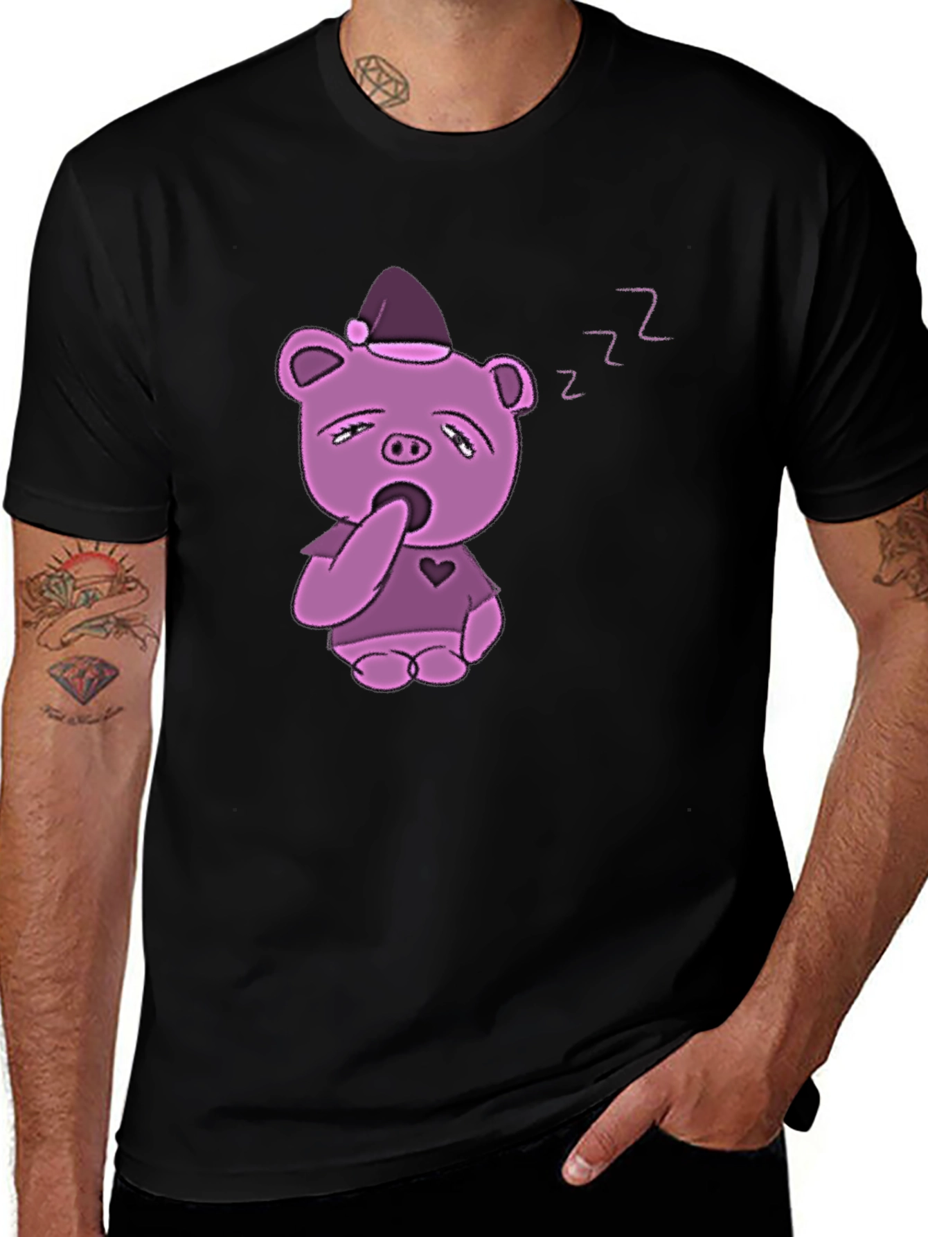 Sleepy Piggy T-Shirt - Black Cotton Blend