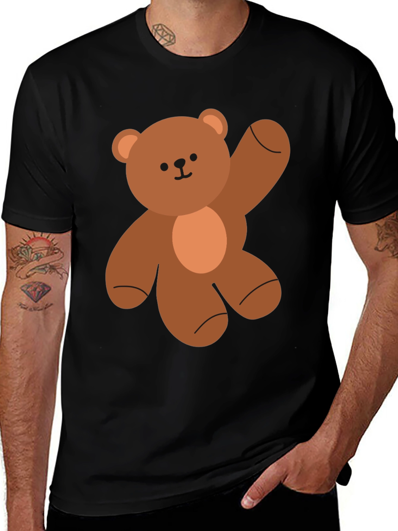 Variant 16 of Cute Teddy Bear Graphic Tee - Soft Cotton Black T-Shirt