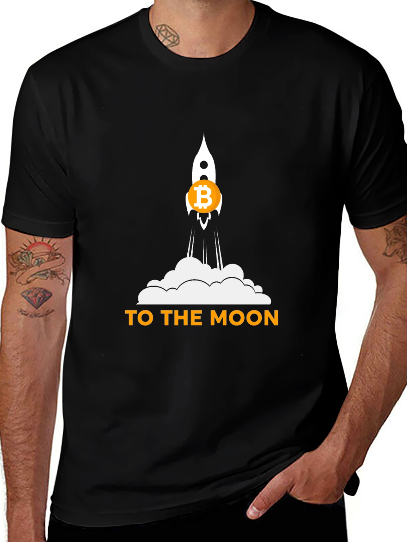 Bitcoin Rocket to the Moon Black T-Shirt