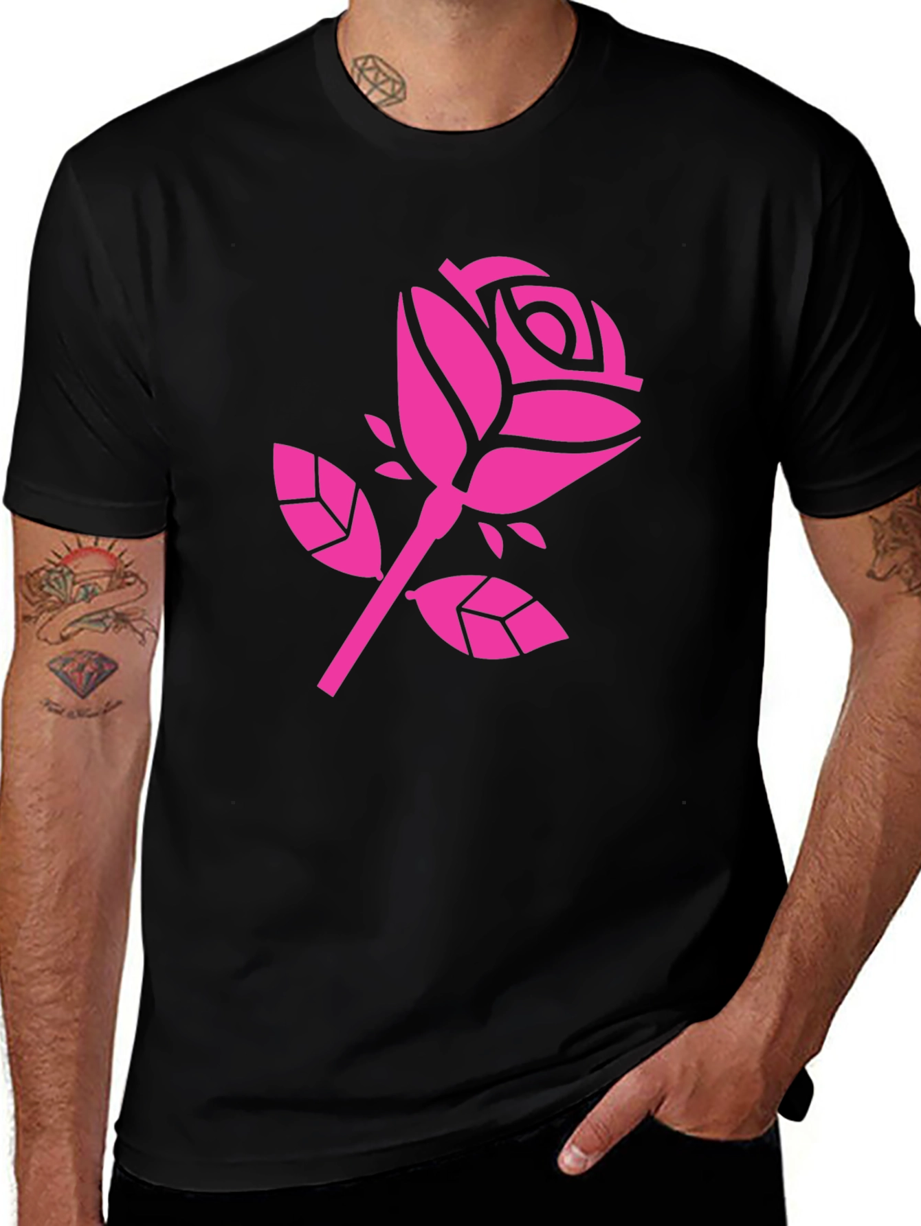 Variant 28 of Pink Rose Graphic Black T-Shirt