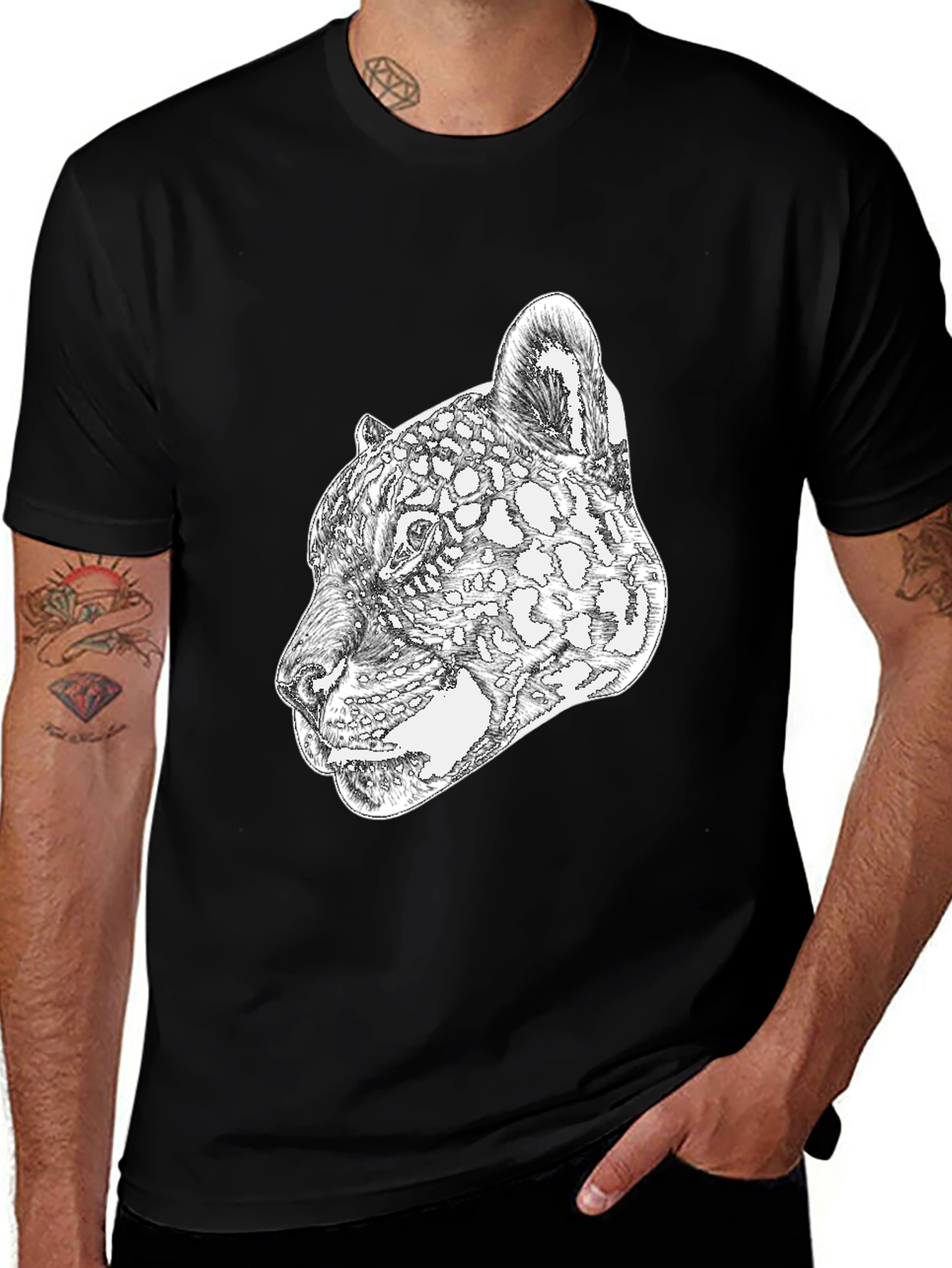 Leopard Head Graphic Black T-Shirt