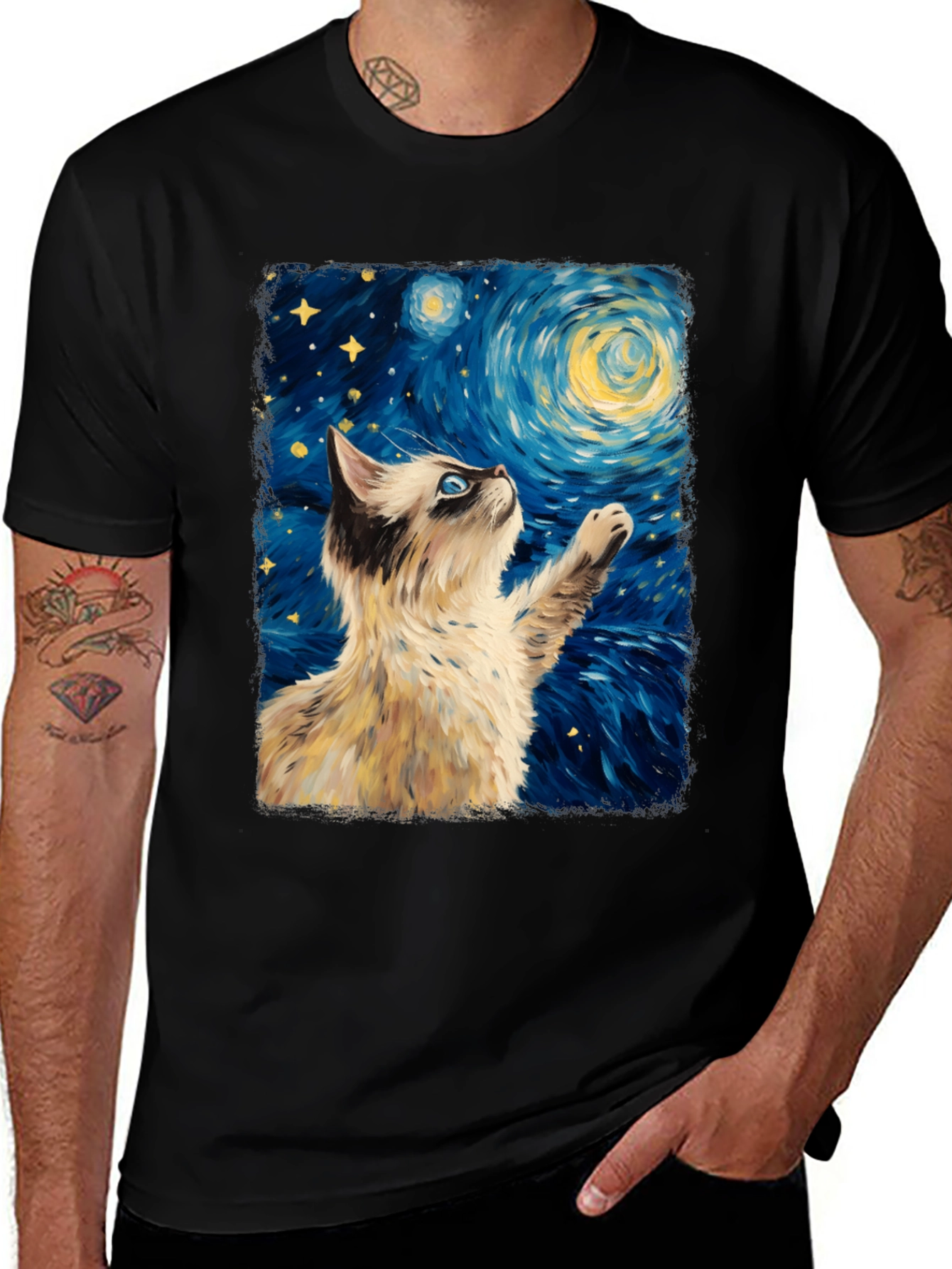 Variant 5 of Starry Cat T-Shirt: Artistic Cat Design