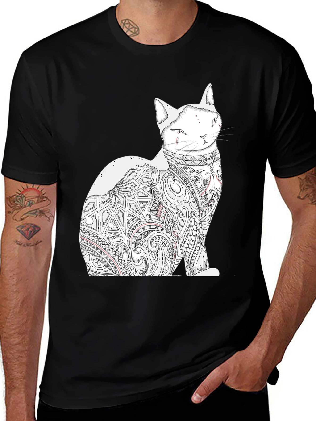 Black Cat Tattoo Graphic Print Black Tee main image