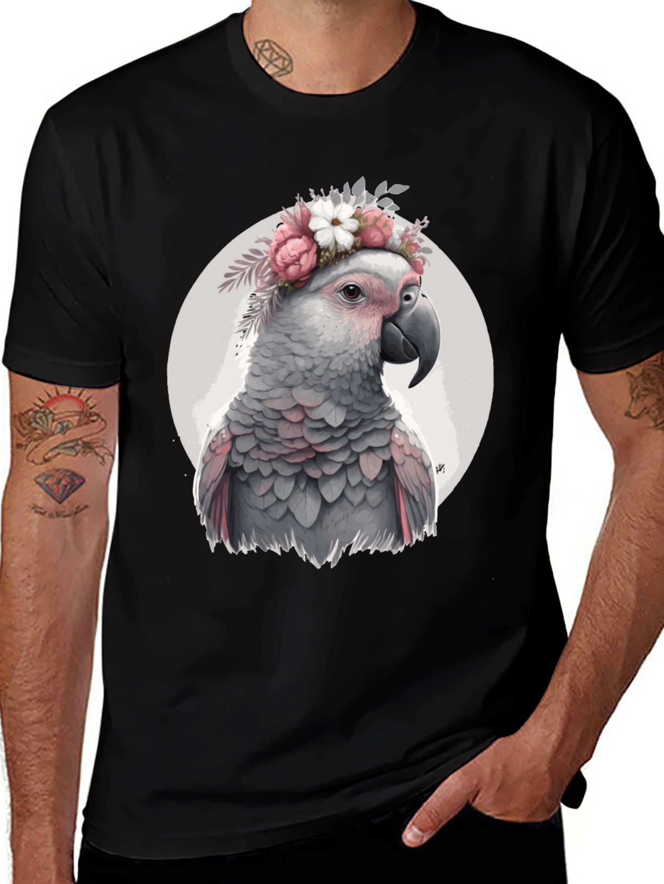 Variant 2 of Parrot with Flower Crown T-Shirt - Unique Bird Lover Gift