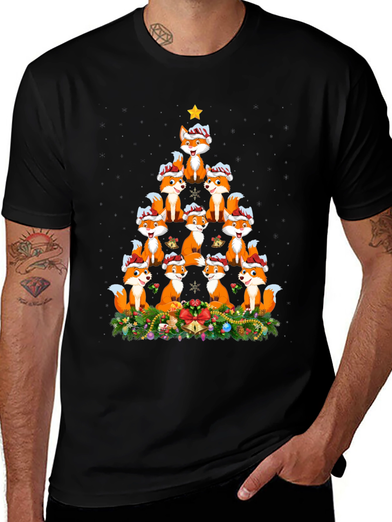 Fox Christmas Tree T-Shirt - Festive Holiday Apparel
