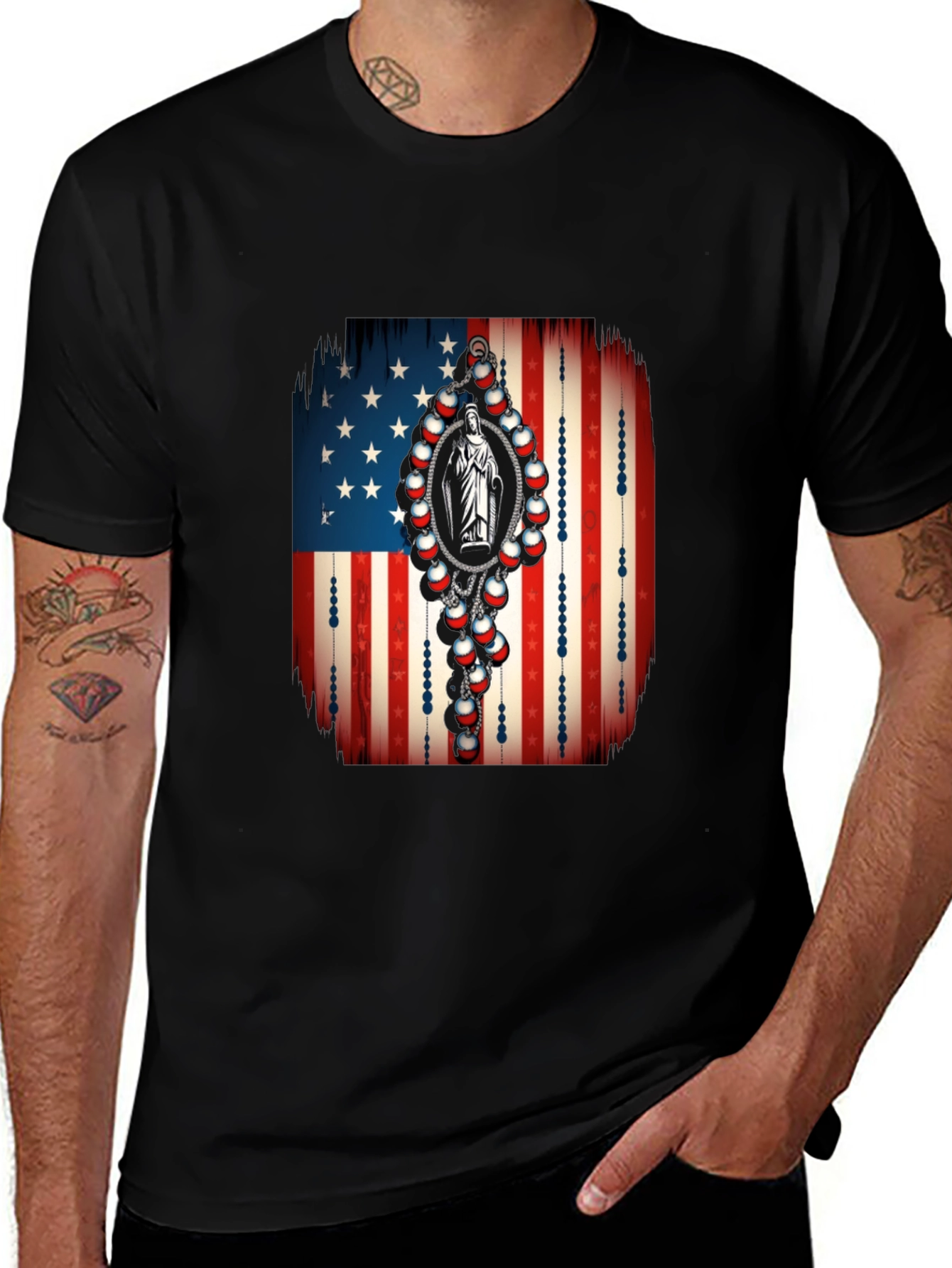 Variant 26 of American Flag Rosary T-Shirt