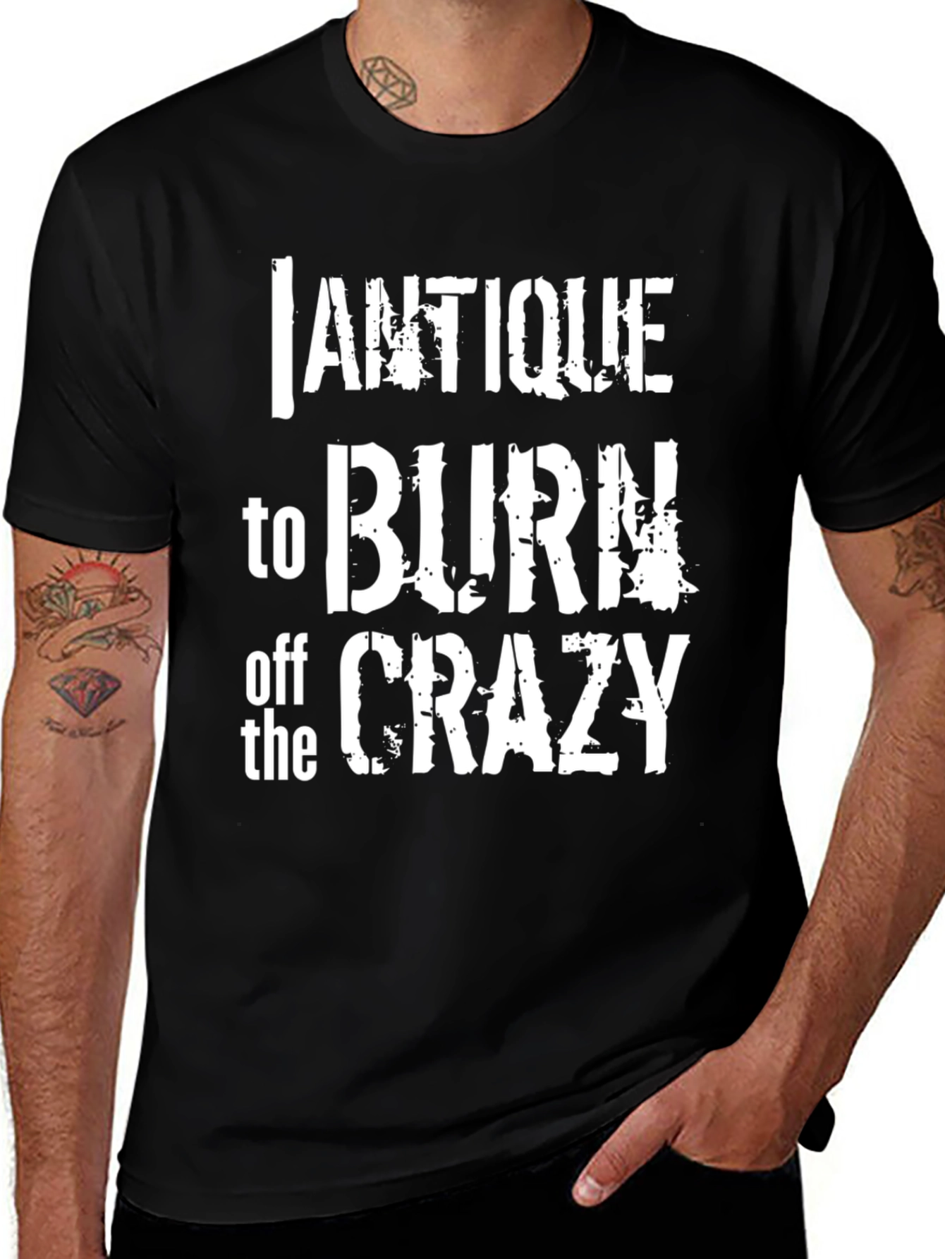 Variant 21 of Antique Burn Off Crazy Graphic Tee - Black