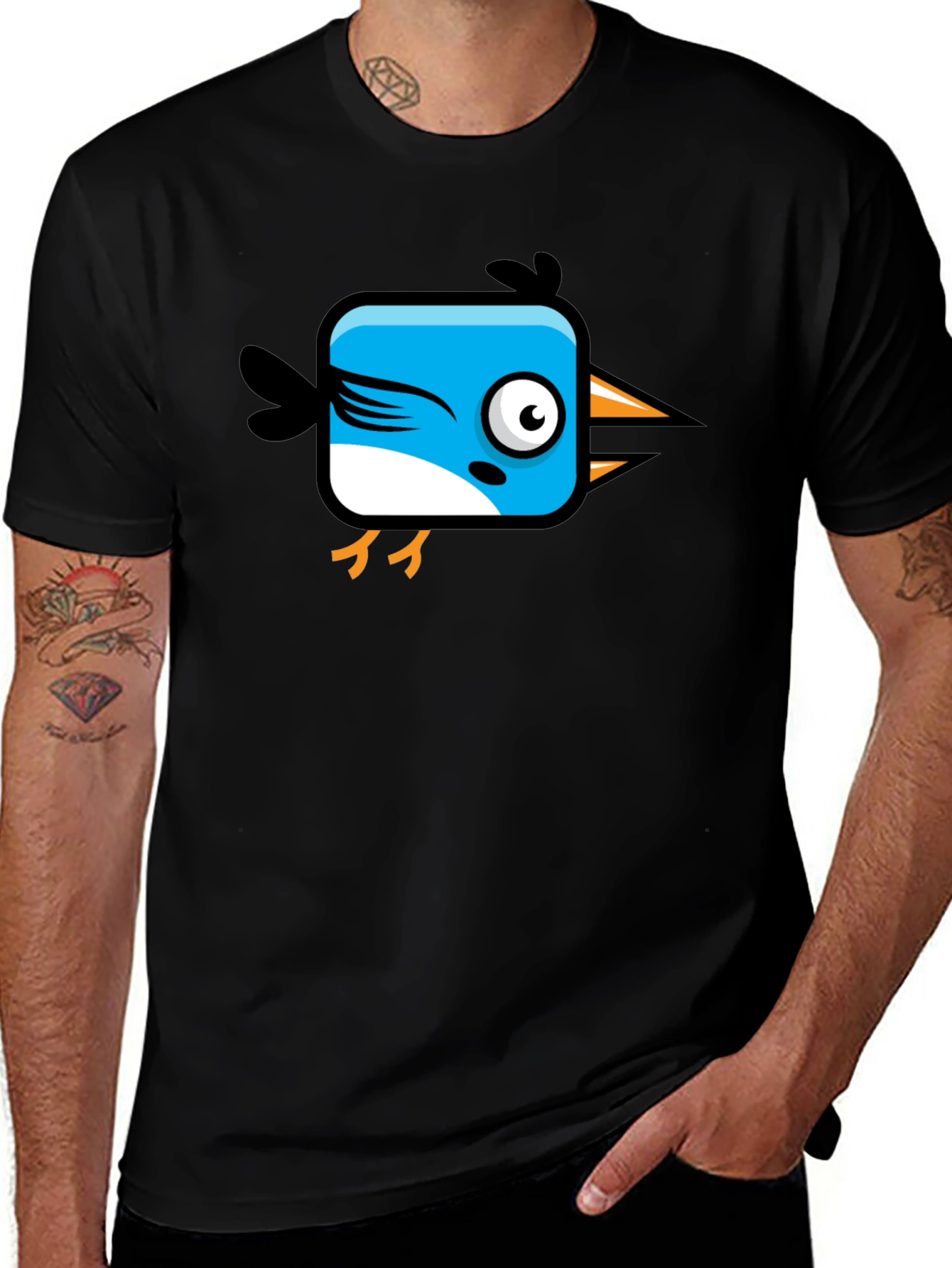 Variant 26 of Funny Cartoon Bird Graphic Black T-Shirt
