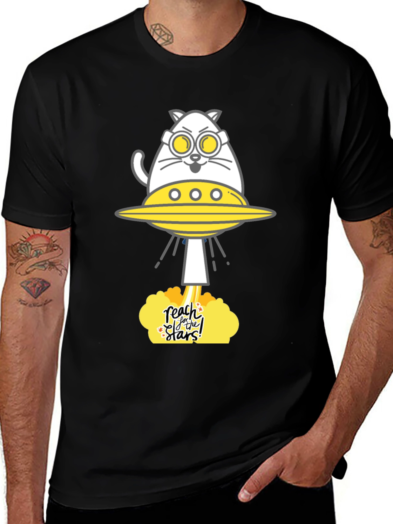 Variant 26 of Reach for the Stars Cat UFO Graphic Tee